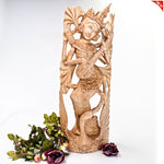Saraswati Goddess Hand-carved wooden Sculpture Art Hindu Mandir Pooja