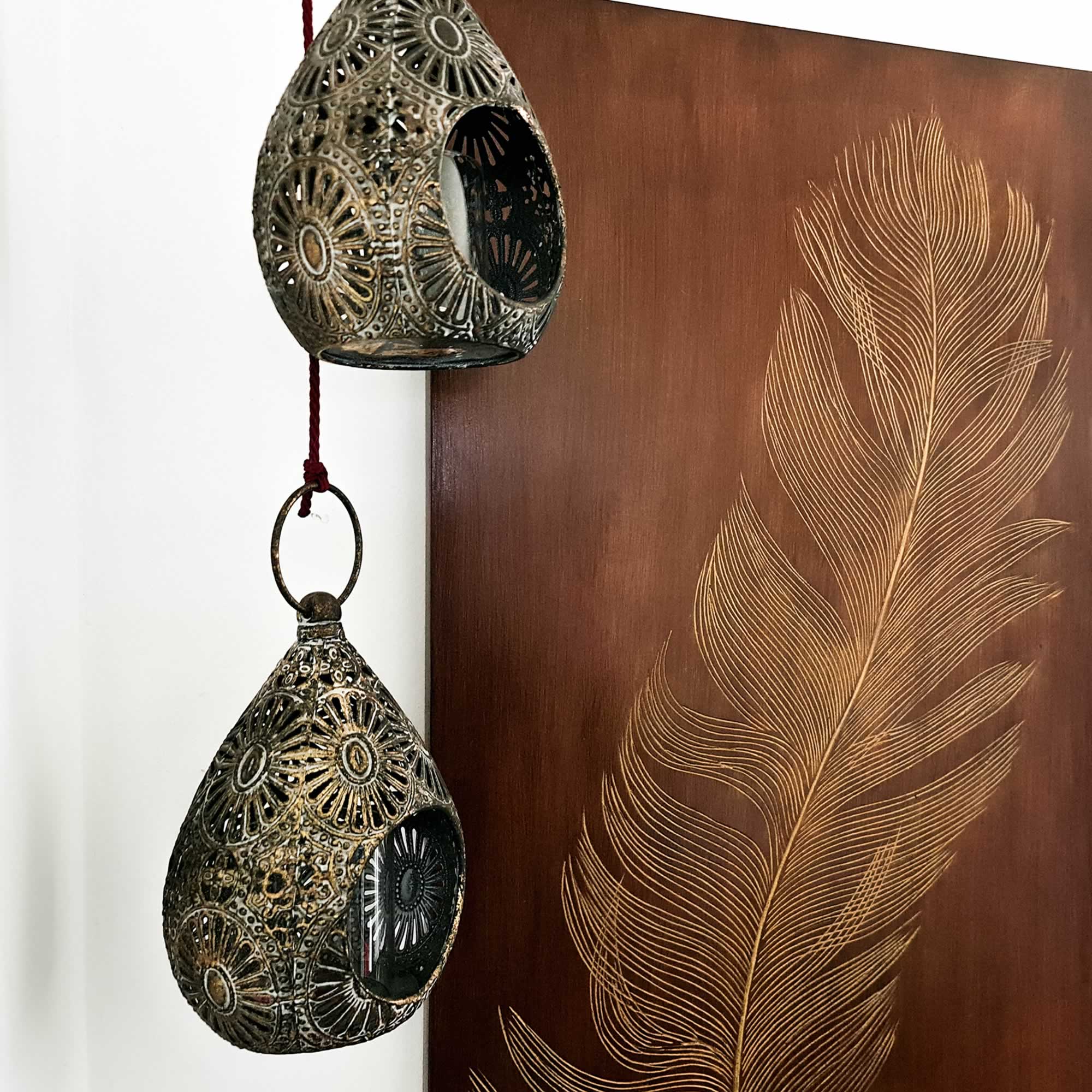 Golden Feather - Hand Carved Wooden Decorative Wall Art Sculpture Bohemian Wall Room Hanging Decor Easternada