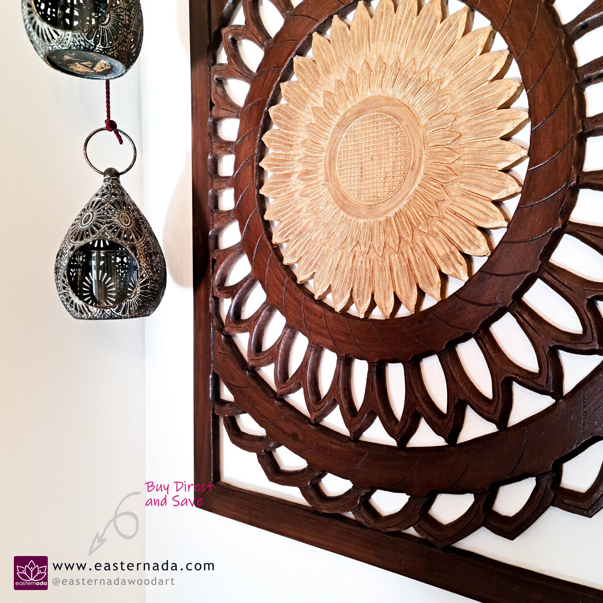 Discover Artistic Excellence: Golden Flower Hand-Carved Wooden Wall Art. Crafted by skilled artisans, each piece is unique, adding a touch of elegance to any living space.