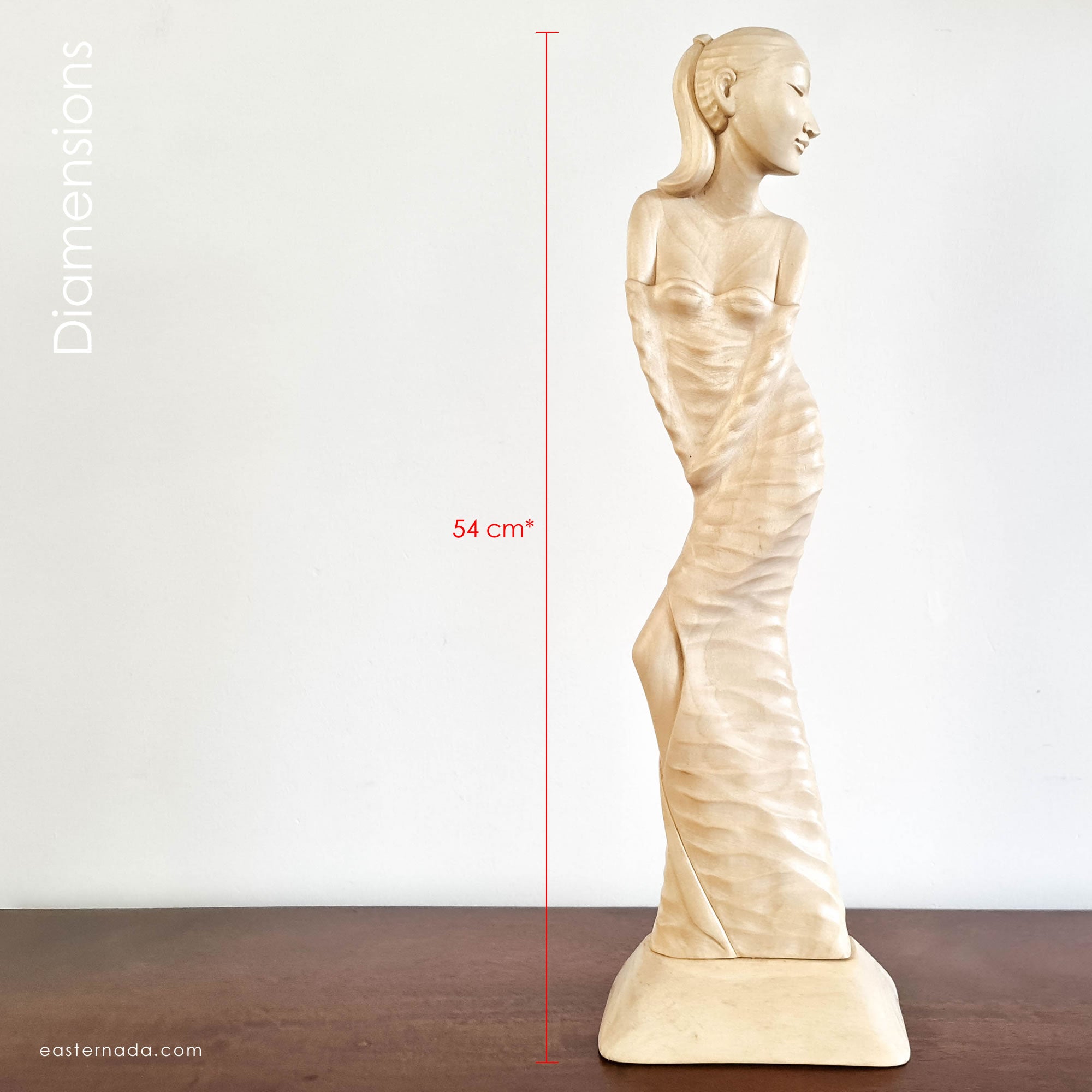 "Lady Chatterley" is a tale of repression, lust, and sexual liberation set in post-World War I France. This beautiful hand-carved sculpture has been hand-crafted by our skilled carvers using the rarest tulip white wood. Its intricate carving is detailed to perfection and is a true masterpiece to grace any interior space. It certainly can be used as a unique gift for a loved one to express your deeper love.