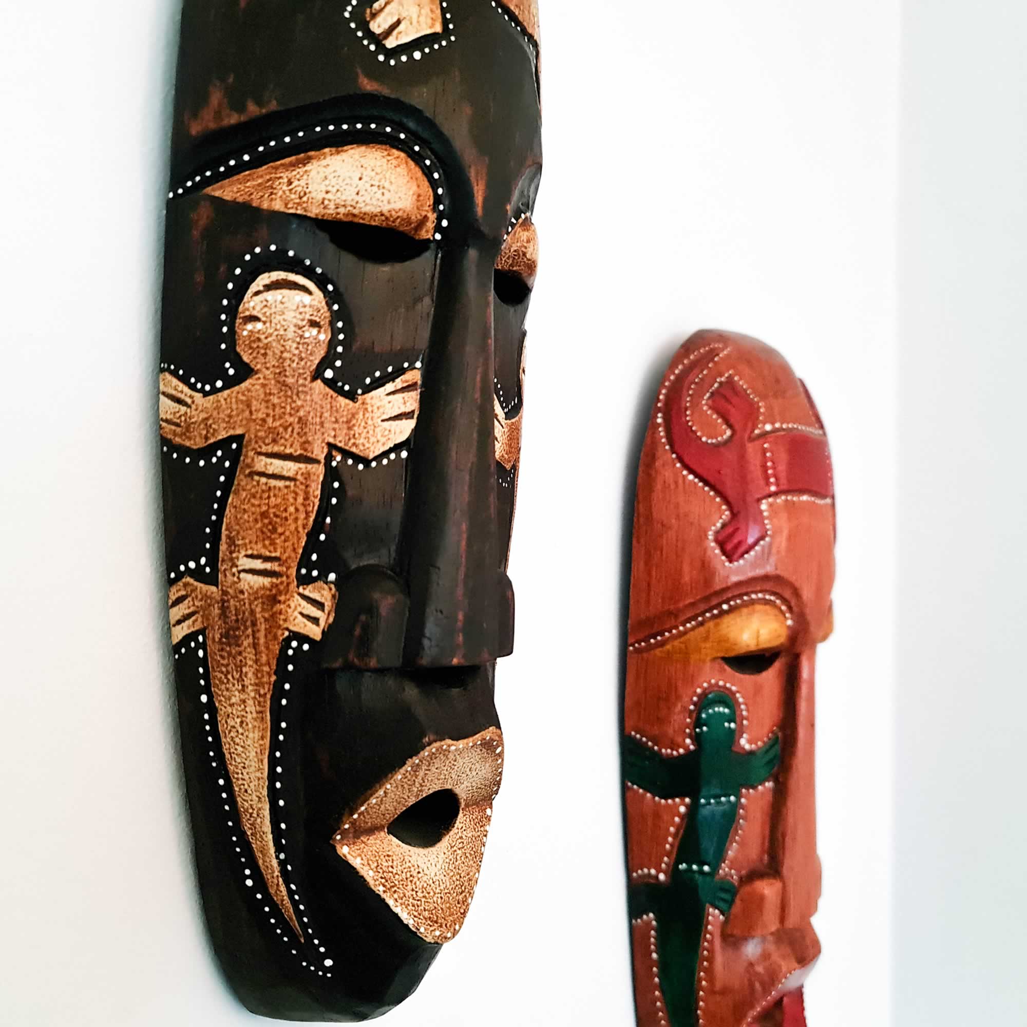 Hawaiian Tiki Afro Mask Wall Hanging - Hand Carved painted wooden Tropical Aboriginal decoration