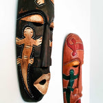 Hawaiian Tiki Afro Mask Wall Hanging - Hand Carved painted wooden Tropical Aboriginal decoration
