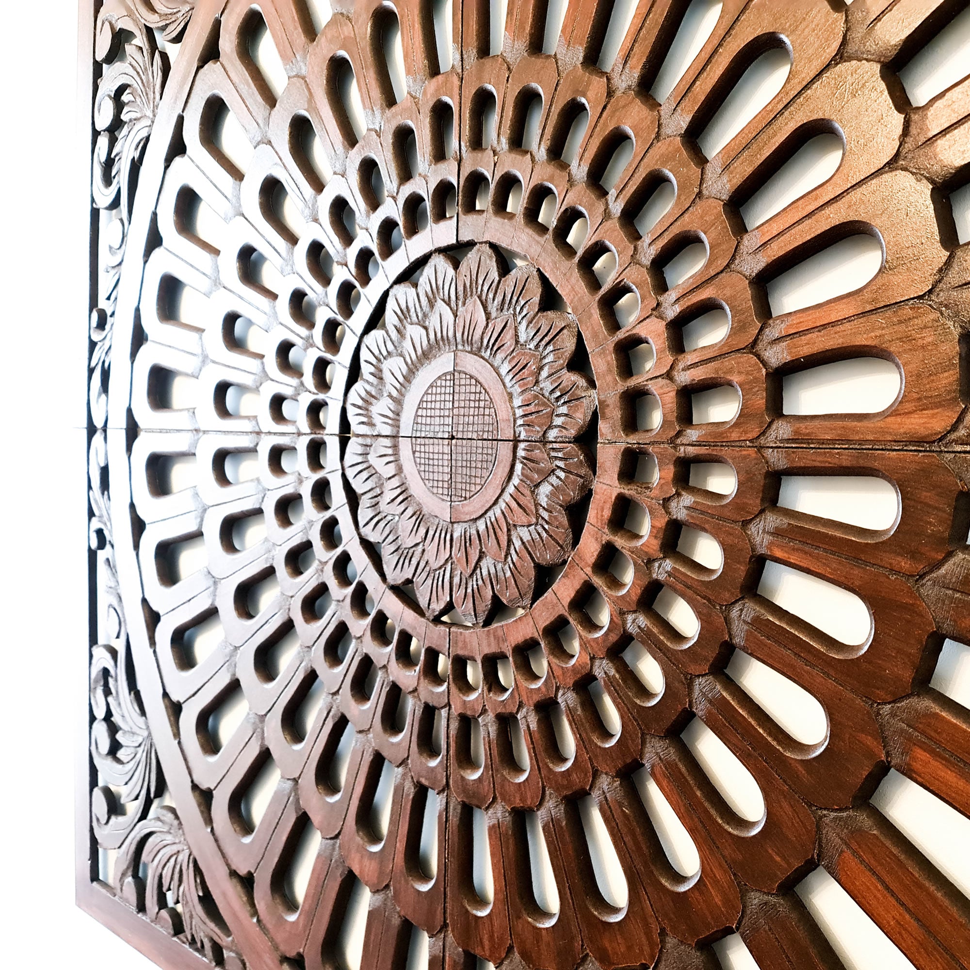 Stunning Large Hand-Carved Decorative Wooden Wall Art Mandala. This beauty is great for decorating your interior walls for an eye-catching backdrop.