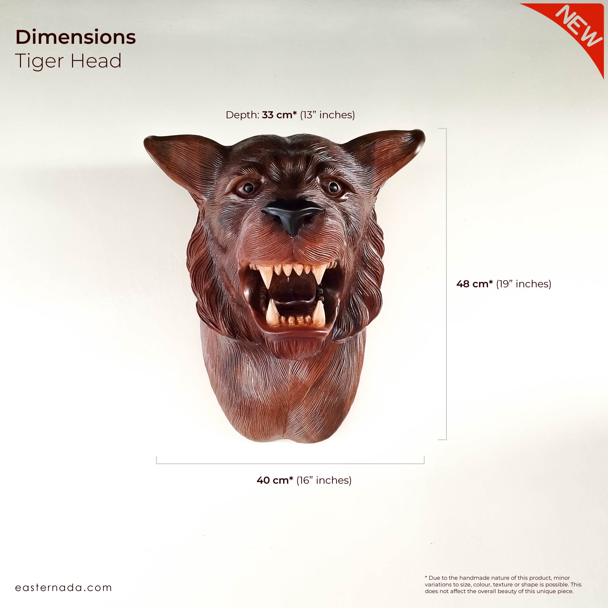 This stunning large hand-carved teakwood decorative African Tiger Lion head wall sculpture is simply amazing. Carved out of solid wood by hand with intricate details. This certainly will be an eye-catching feature in any room and a talking point.