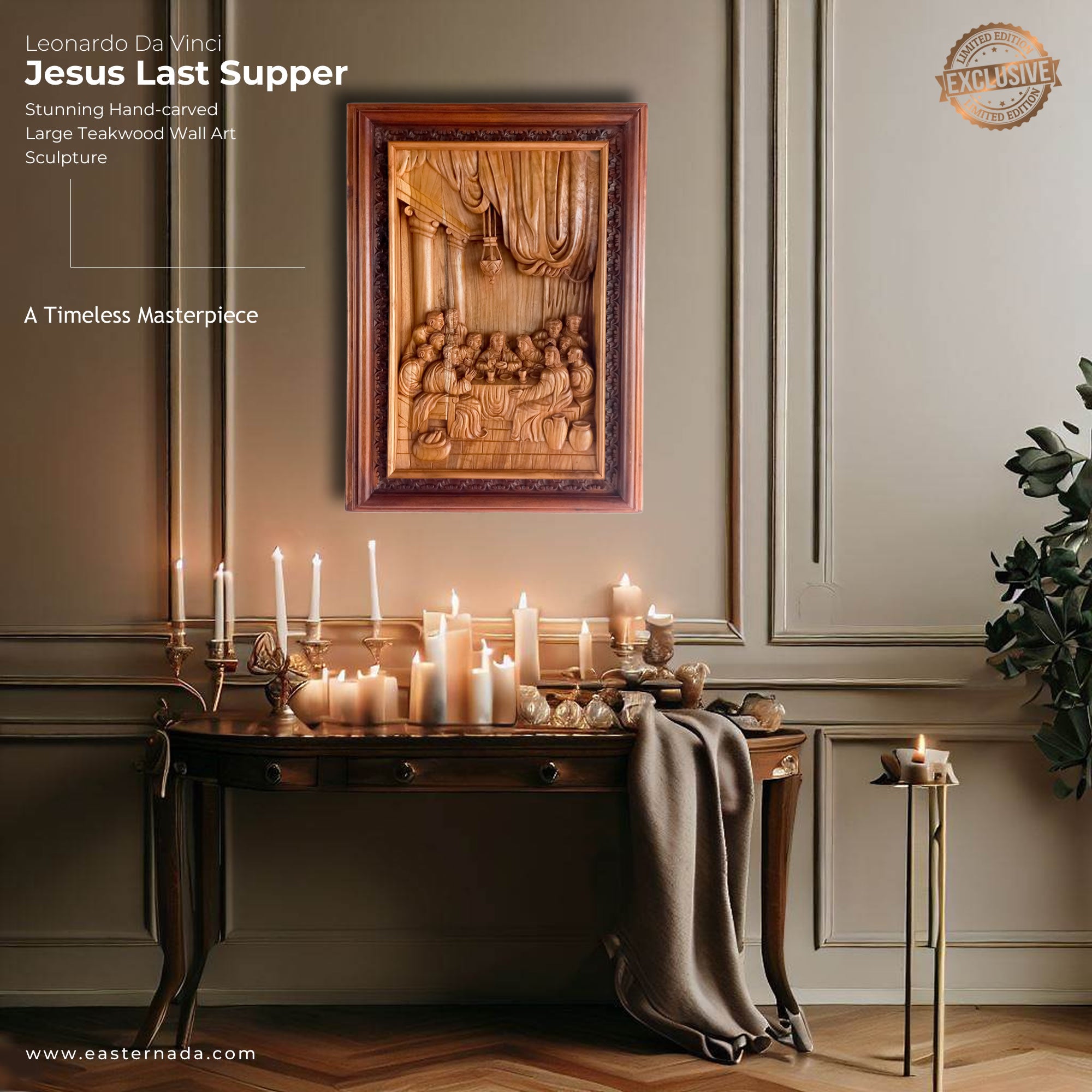 Leonardo Da Vinci Hand Carved Wooden Lord Jesus - Last Supper Jerusalem Religious Vatican Christian Art Sculpture