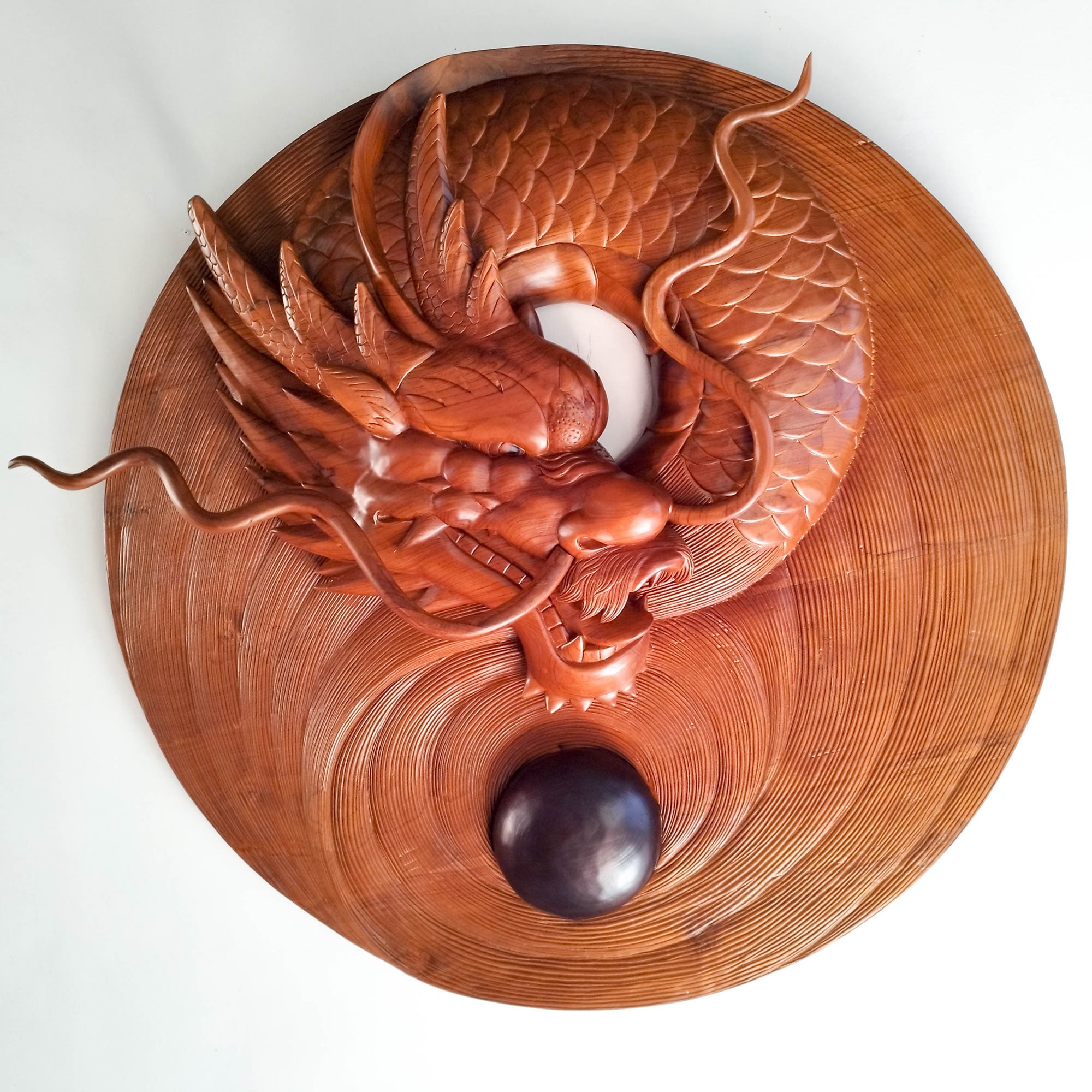 Chinese Dragon Ball - Large Hand Carved Teakwood Decorative Art Sculpture Headboard