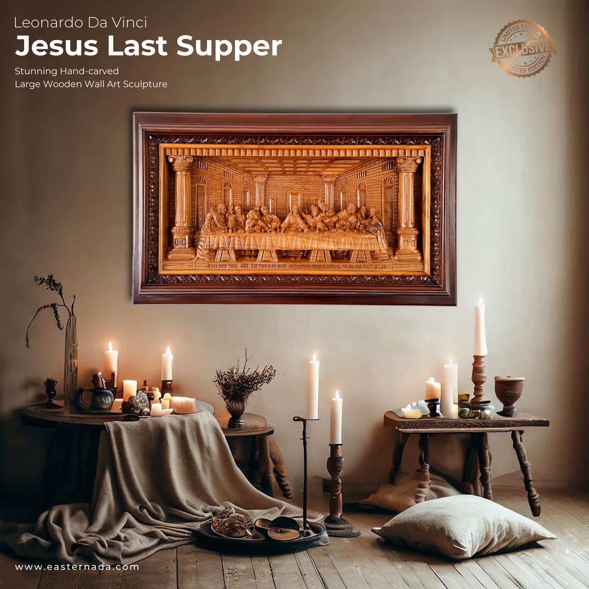 Leonardo Da Vinci Hand Carved Wooden Lord Jesus - Last Supper Jerusalem Religious Vatican Christian Art Sculpture