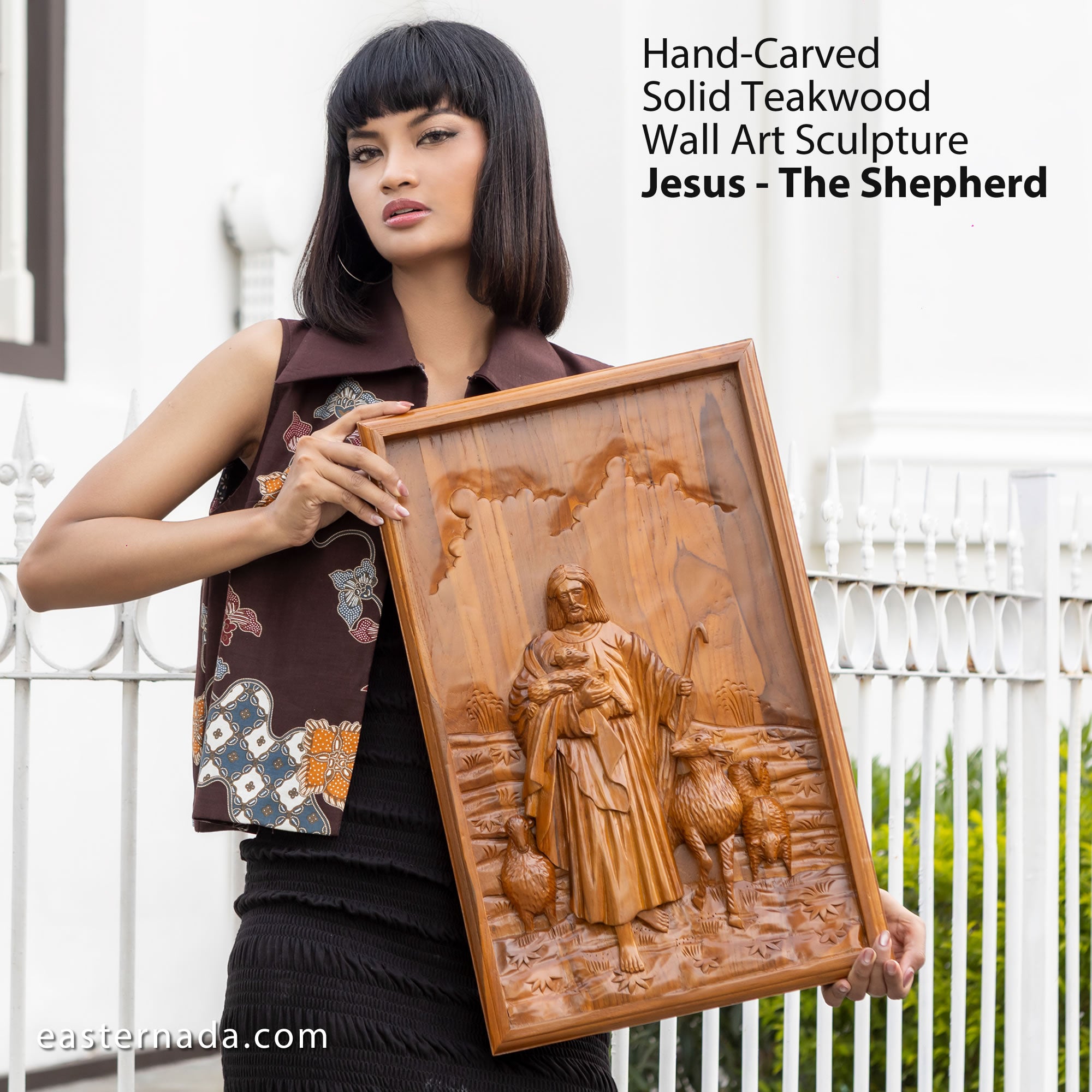 Jesus Shepherd Christ Christian Hand-carved Teakwood Wall Art