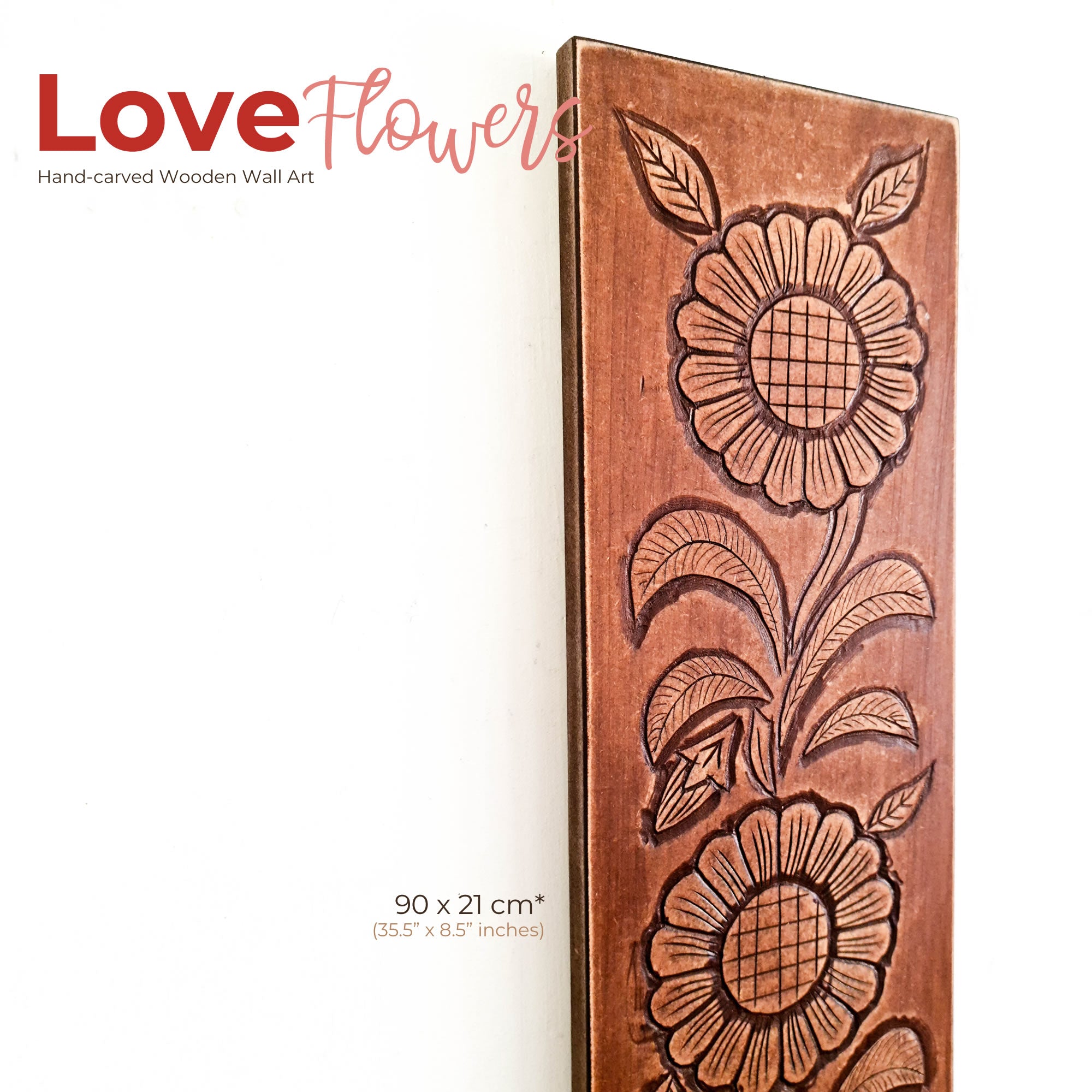 Love Flowers Long Large Hand-carved Room Decorative Wall Art - Garden Antique Style Distressed Hanging Unique Gift