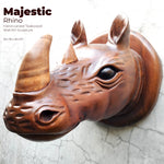 African Rhino Head - Hand-carved Wooden Decorative Sculpture Room Wall Art