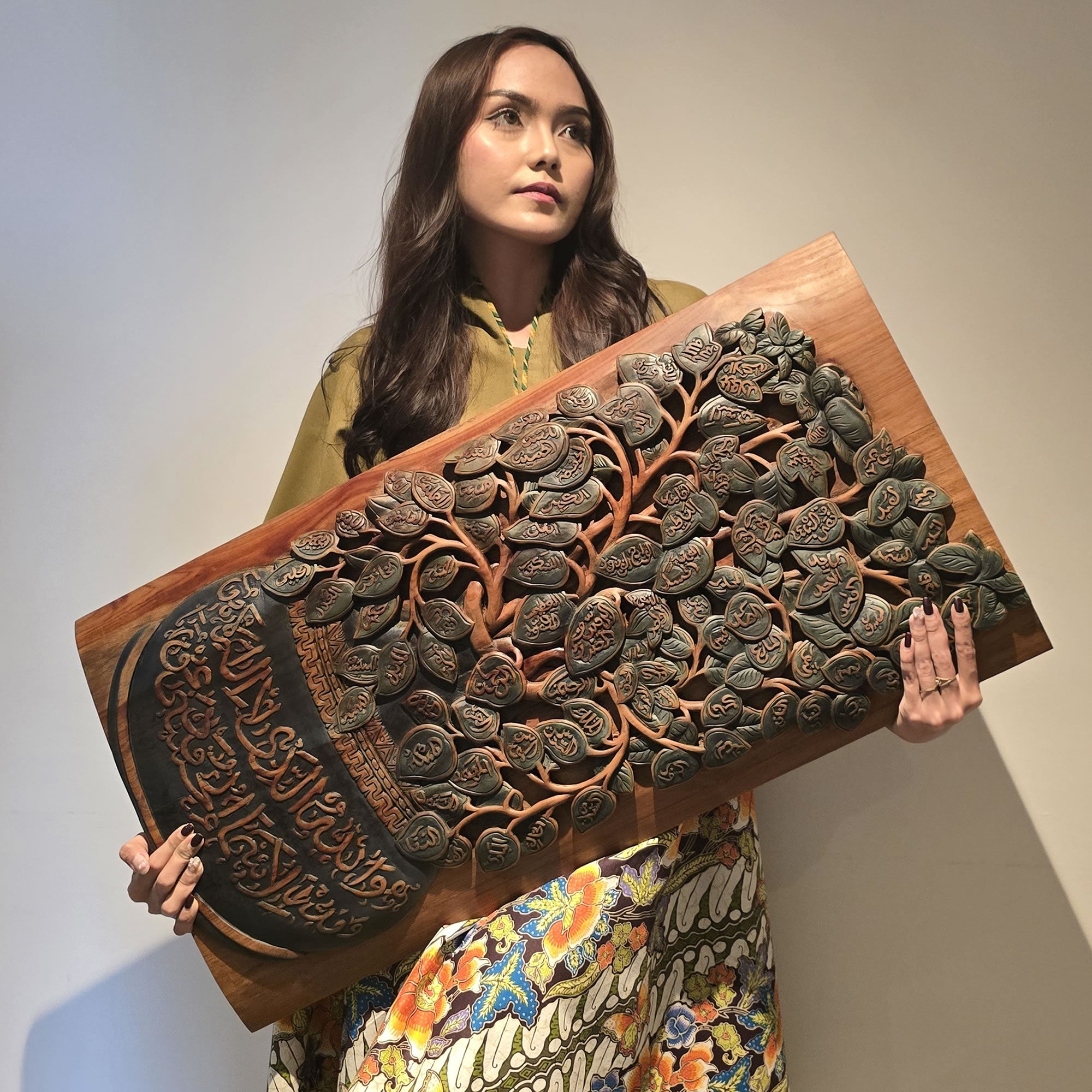 Islamic Arabian Calligraphy Asmaul Husna Teakwood Wall Art