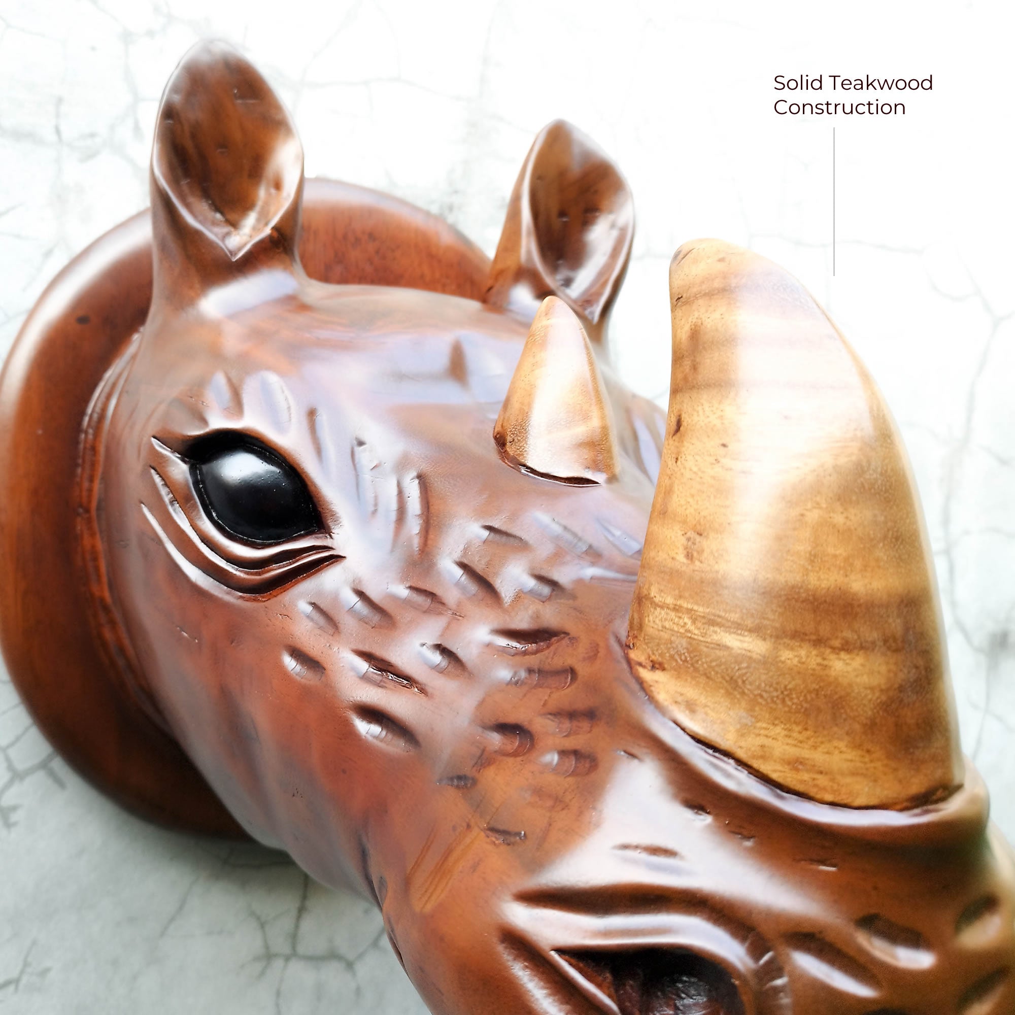 African Rhino Head - Hand-carved Wooden Decorative Sculpture Room Wall Art