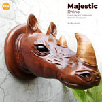 African Rhino Head - Hand-carved Wooden Decorative Sculpture Room Wall Art