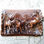 Hand Carved Teakwood Wild Running Horses Stallion Decorative Sculpture Wall Art. This stunning hand-carved running horse teakwood sculpture wall art is simply breathtaking, unique, and one-off. 