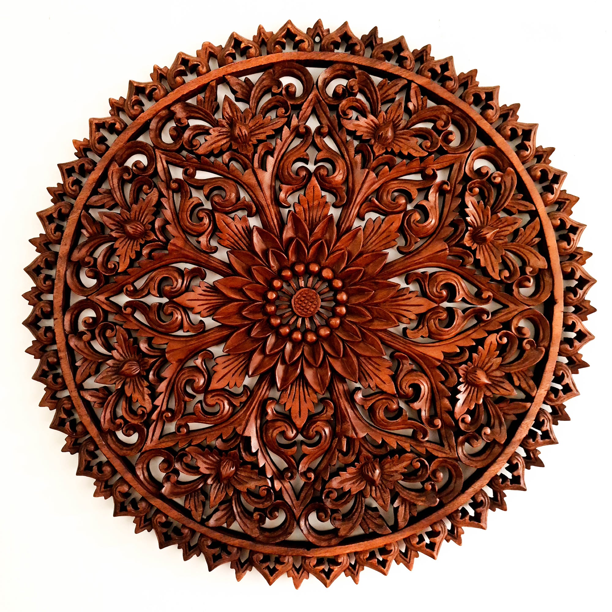 Mandala Hand Carved Teakwood Decorative Large Round Wall Art Headboard