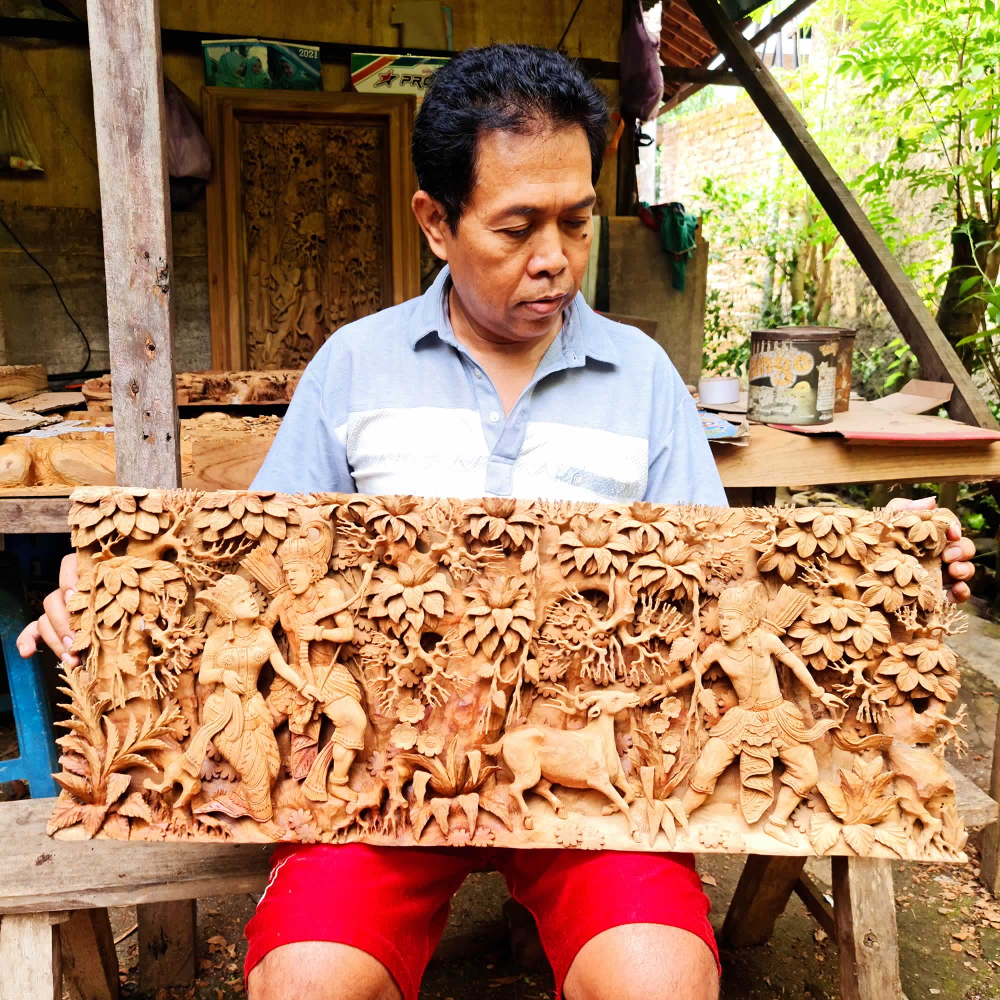 Hand Carved Teakwood Decorative Wall Art Sculpture Ram Sita Hindu Mandir Pooja Ramayana easternada