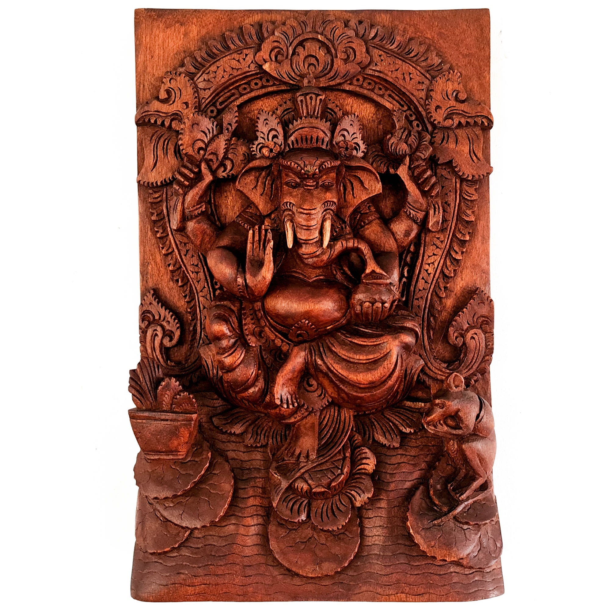 Ganesha Ganapati Wooden Sculpture Mandir Decorative Hindu Art Gift