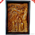 Radha Krishna Vrindavan Hindu Mandir - Hand Carved Teakwood Decorative Wall Art Sculpture