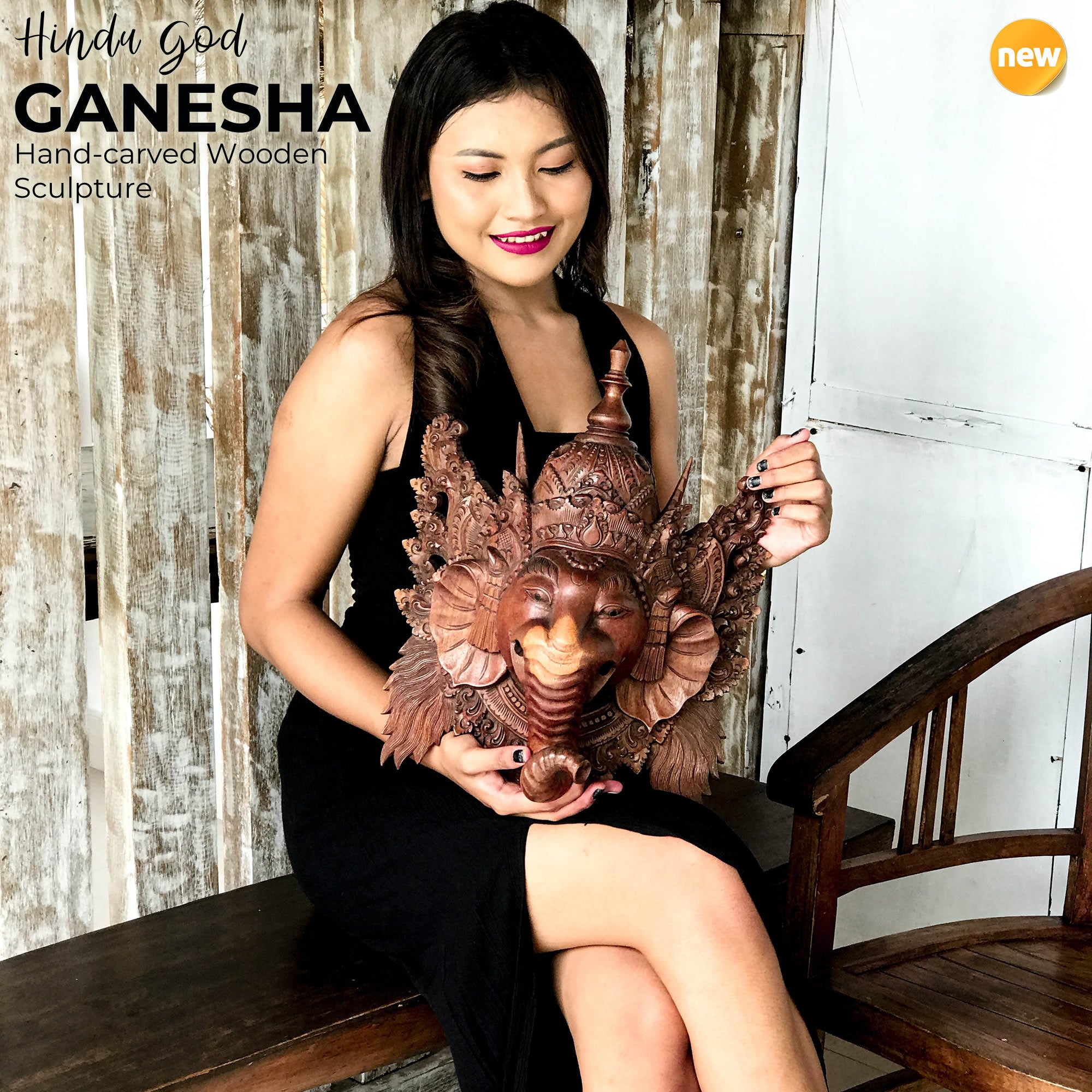 A beautiful, versatile hand-carved teakwood Ganesha sculpture. Perfect for home offices, small Mandirs, or as a meaningful spiritual gift. Handcrafted 3D wall art.