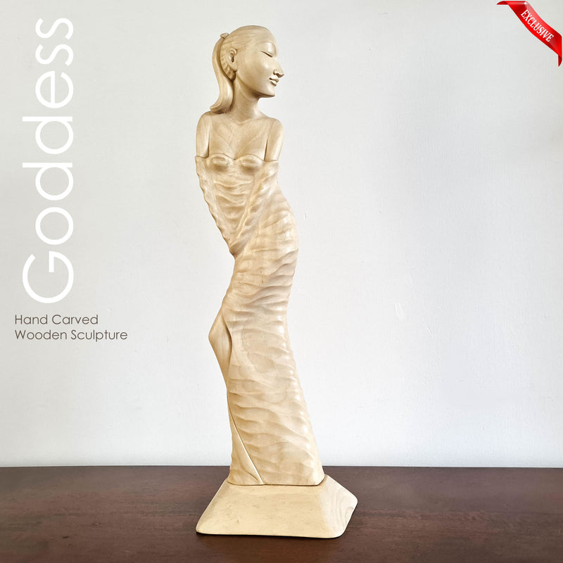 "Lady Chatterley" is a tale of repression, lust, and sexual liberation set in post-World War I France. This beautiful hand-carved sculpture has been hand-crafted by our skilled carvers using the rarest tulip white wood. Its intricate carving is detailed to perfection and is a true masterpiece to grace any interior space. It certainly can be used as a unique gift for a loved one to express your deeper love.