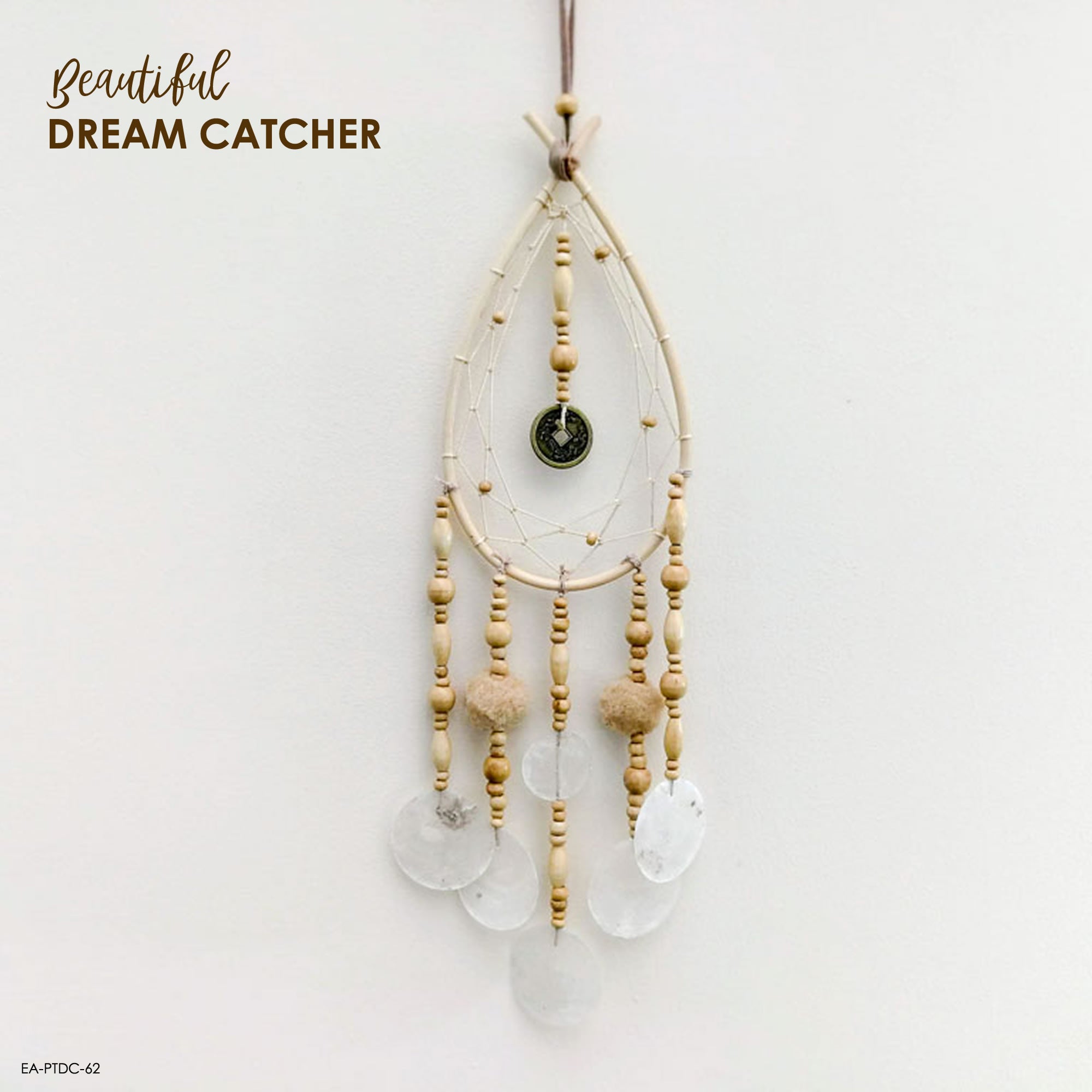 This handmade dream catcher is a unique piece with real sea shells and wooden beads. Bohemian Style Handmade Decorative Hanging Macramé Dream Catcher