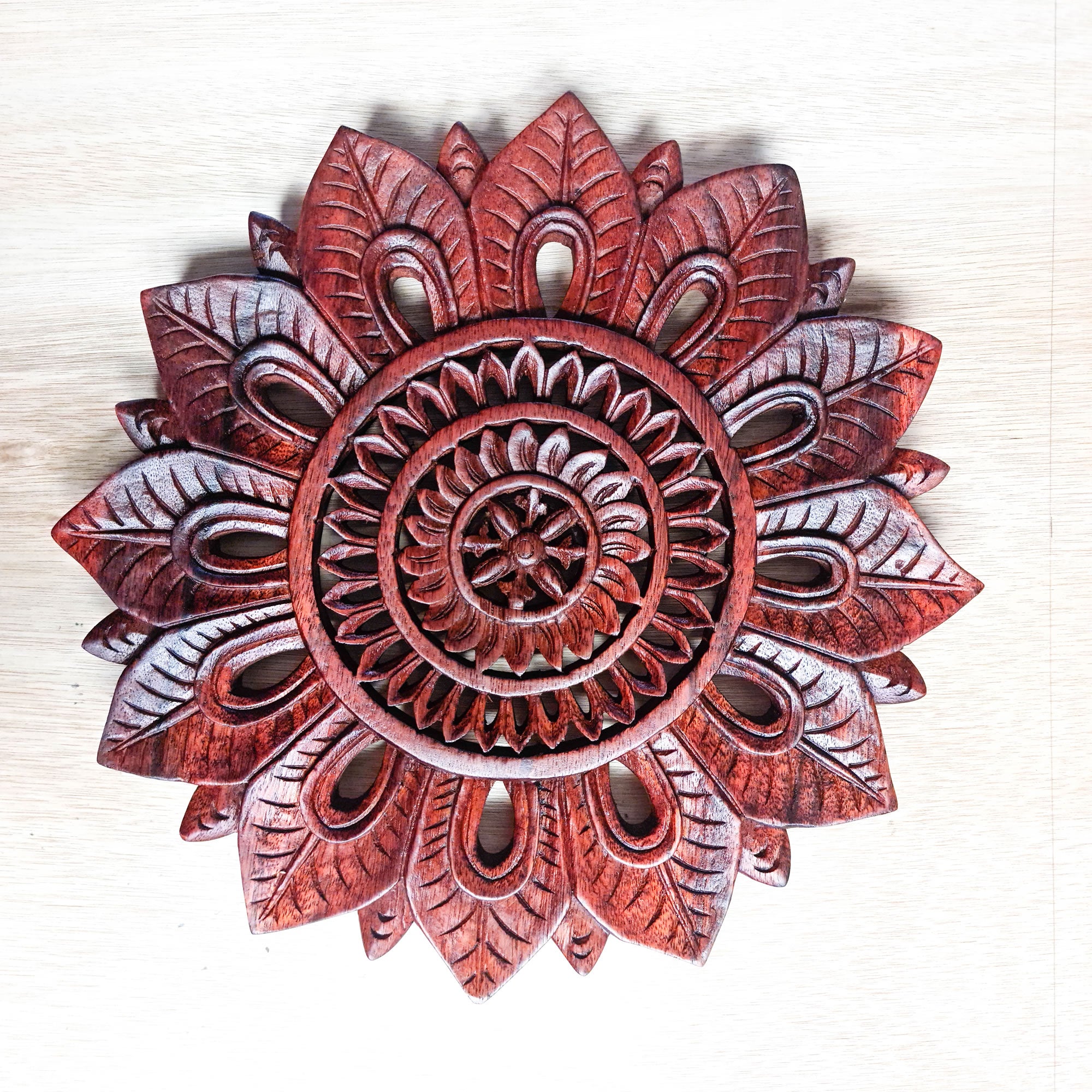 Bohemian Mandala Hand Carved Teakwood Decorative Large Round Wall Art Headboard