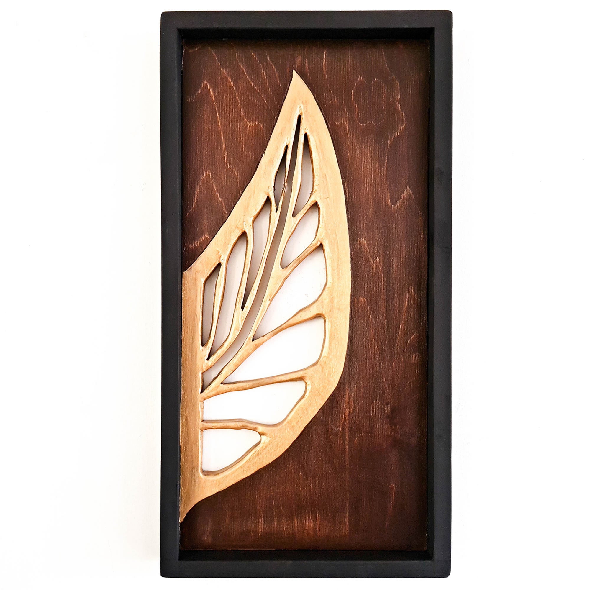 Golden Leaves Long - Handmade Carved Decoration Wooden Wall Art Gift Easternada #easternadawoodart