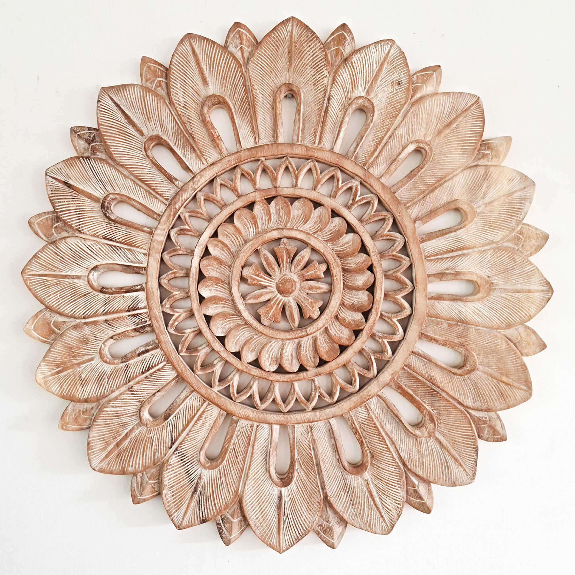 Bohemian Mandala Hand Carved Teakwood Decorative Large Round Wall Art Headboard