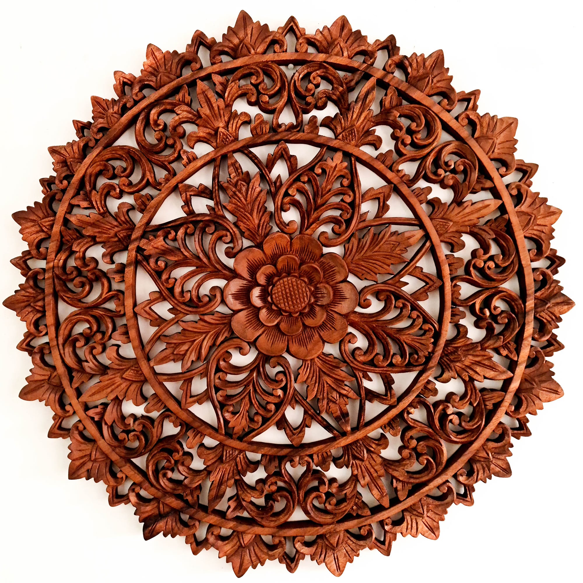 Mandala Hand Carved Teakwood Decorative Large Round Wall Art Headboard