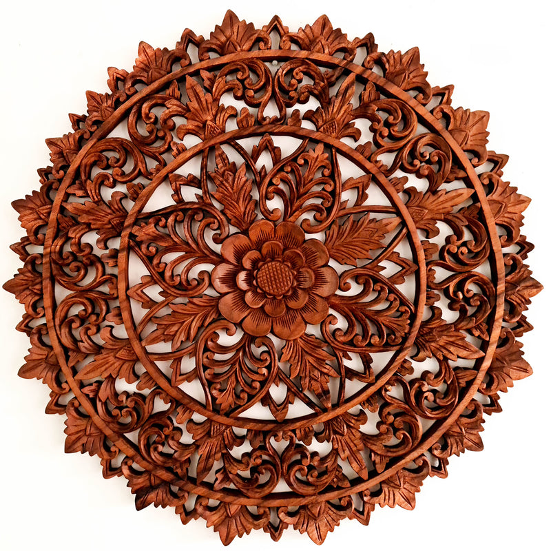 Mandala Hand Carved Teakwood Decorative Large Round Wall Art Headboard