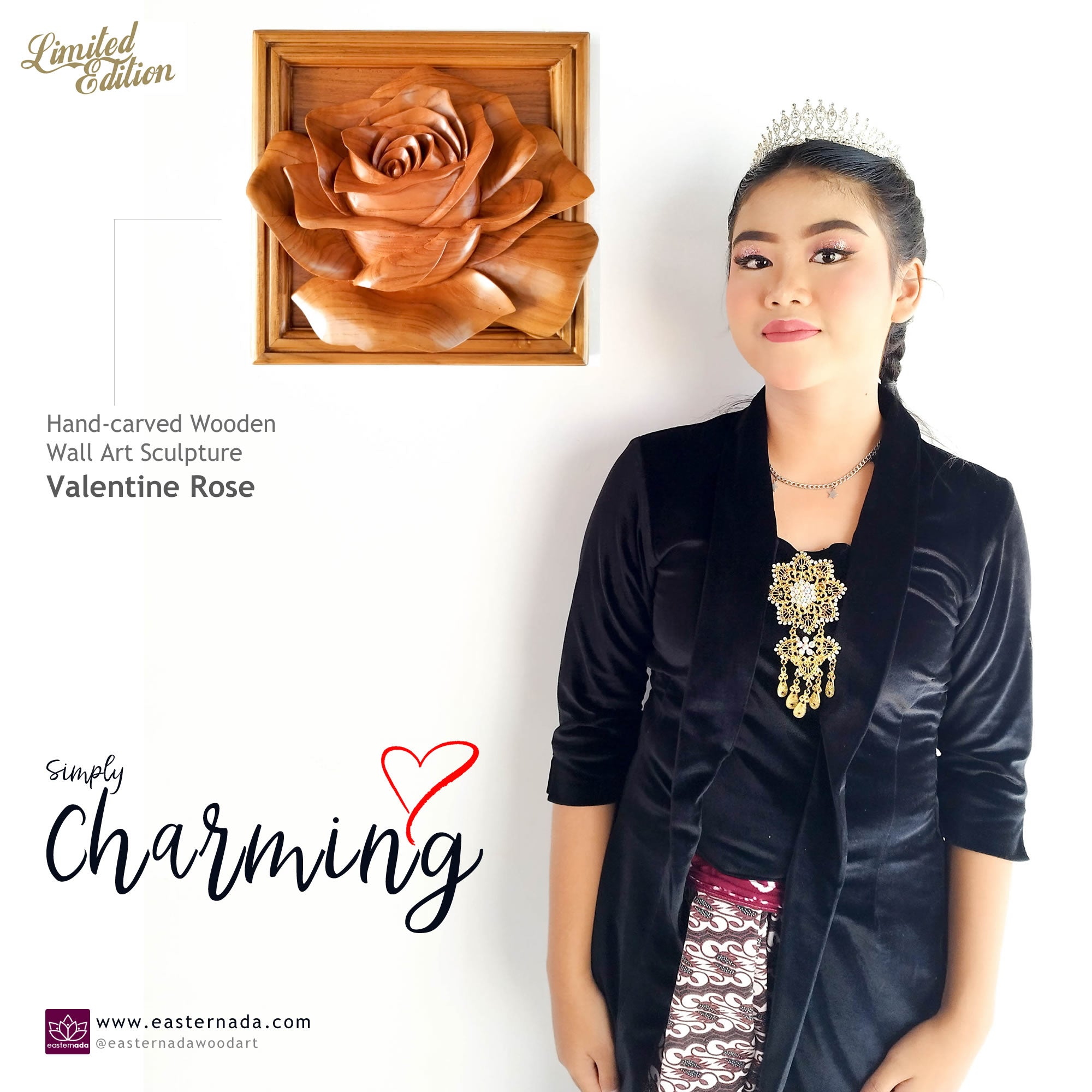 Valentine Rose Hand Carved Wooden Decorative Art Sculpture