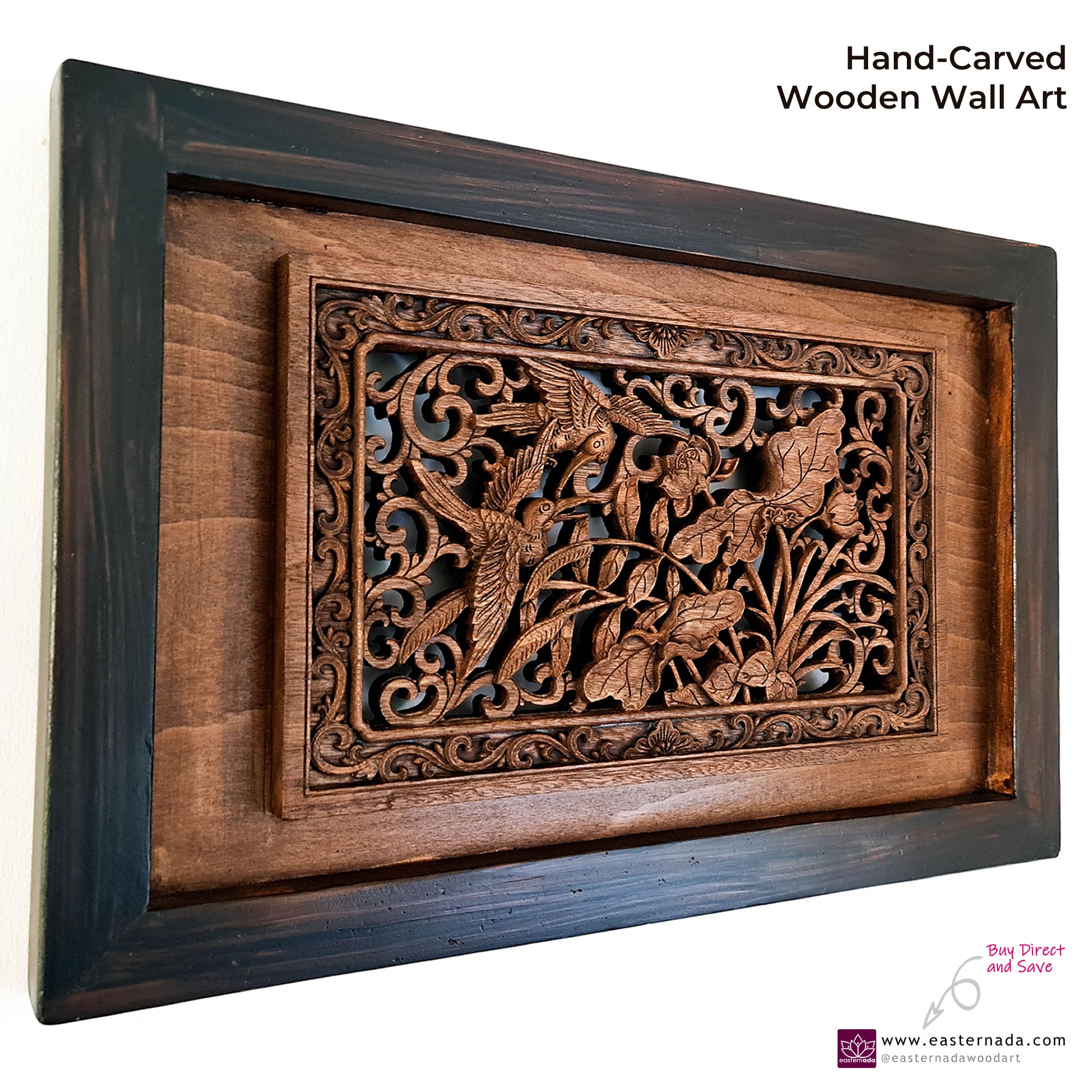 Carved Wooden Wall Art - Flying Garden Birds