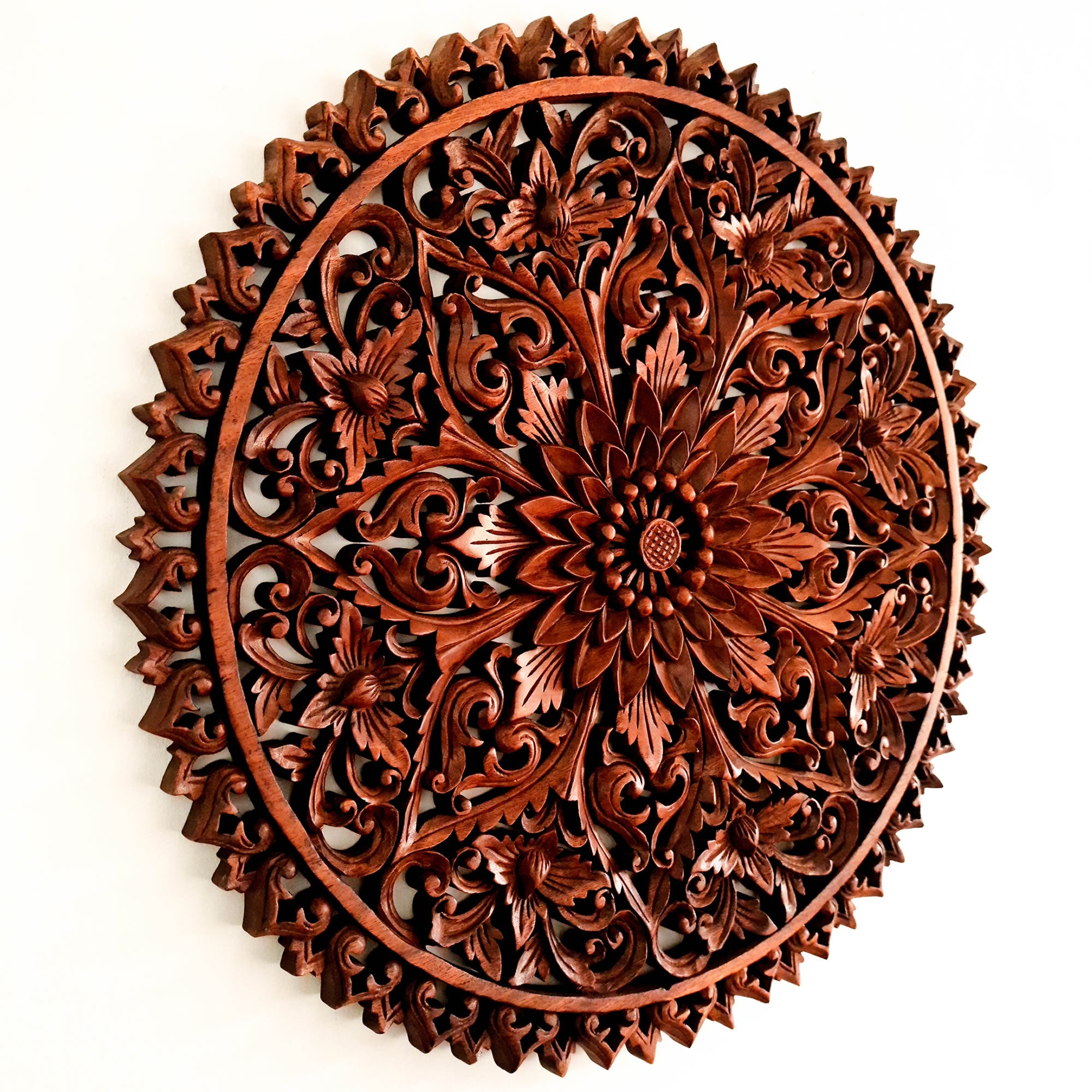 Mandala Hand Carved Teakwood Decorative Large Round Wall Art Headboard