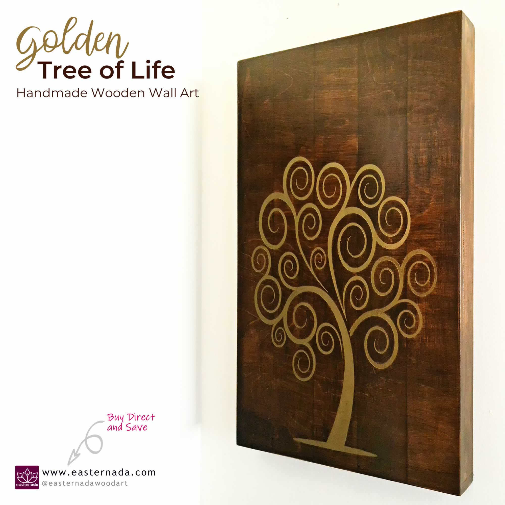 The Golden Tree of Life is a stunning piece of wooden decorative wall art, meticulously handcrafted by artisans.