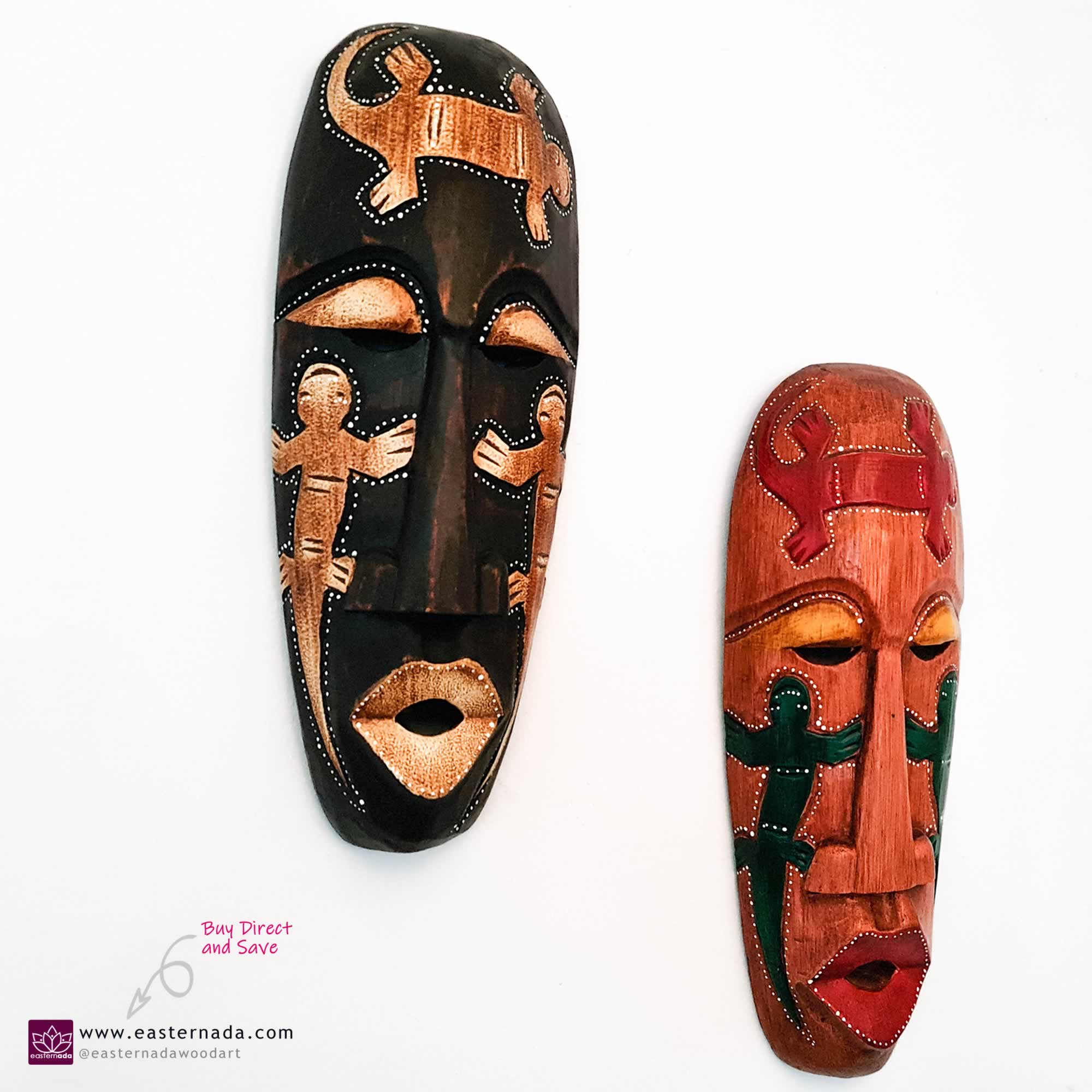 Hawaiian Tiki Afro Mask Wall Hanging - Hand Carved painted wooden Tropical Aboriginal decoration