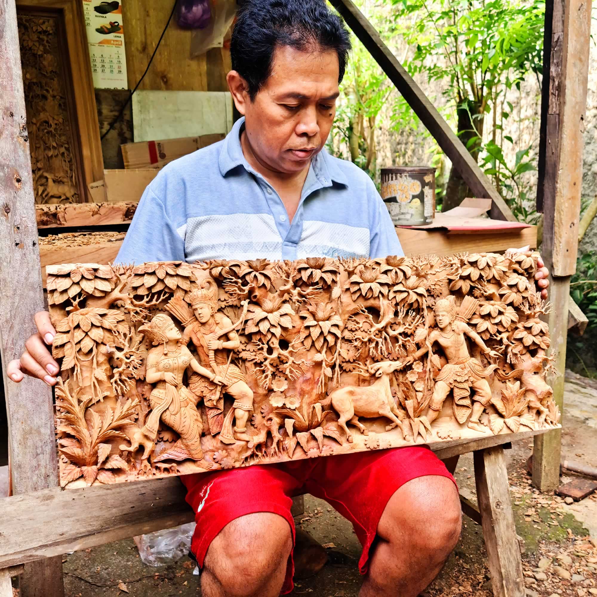 Hand Carved Teakwood Decorative Wall Art Sculpture Ram Sita Hindu Mandir Pooja Ramayana easternada