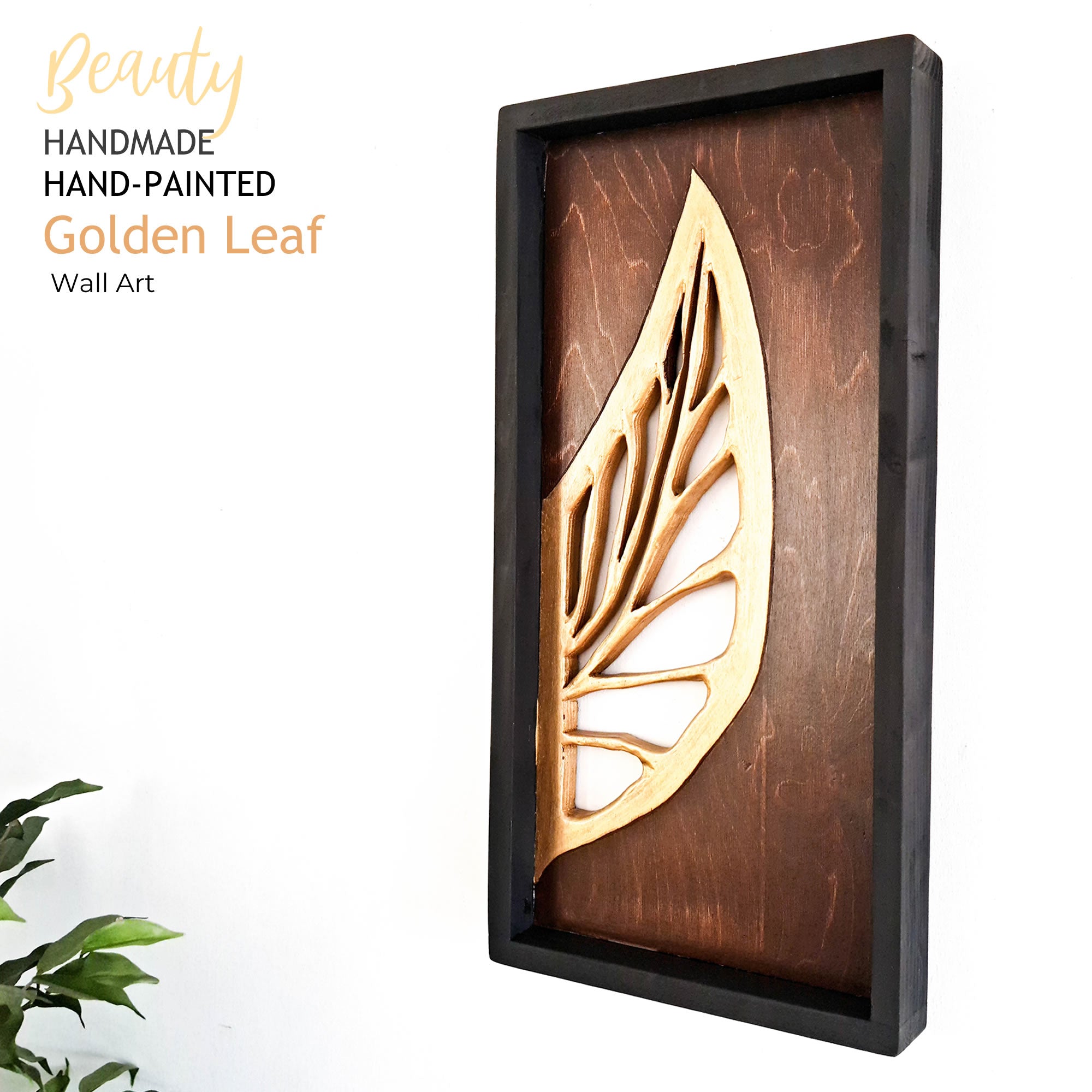 Golden Leaves Long - Handmade Carved Decoration Wooden Wall Art Gift Easternada #easternadawoodart