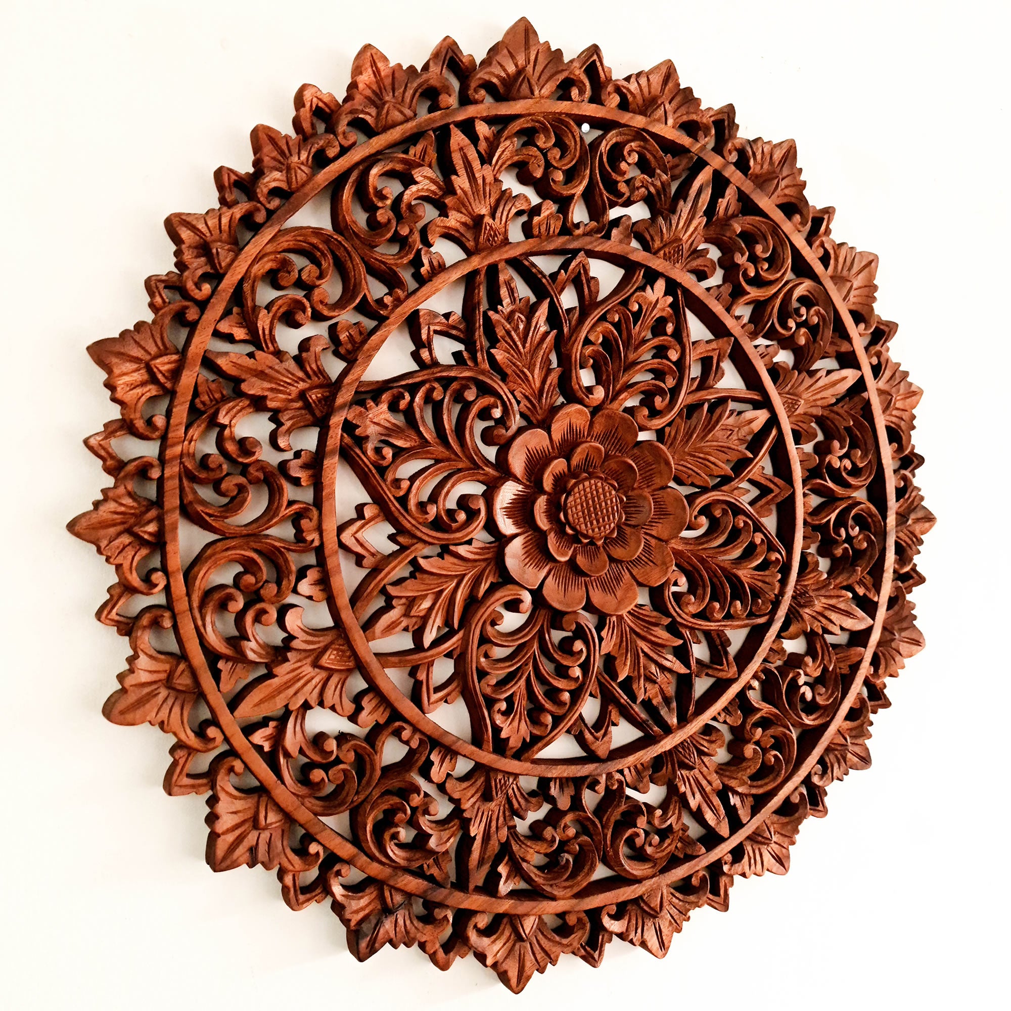 Mandala Hand Carved Teakwood Decorative Large Round Wall Art Headboard