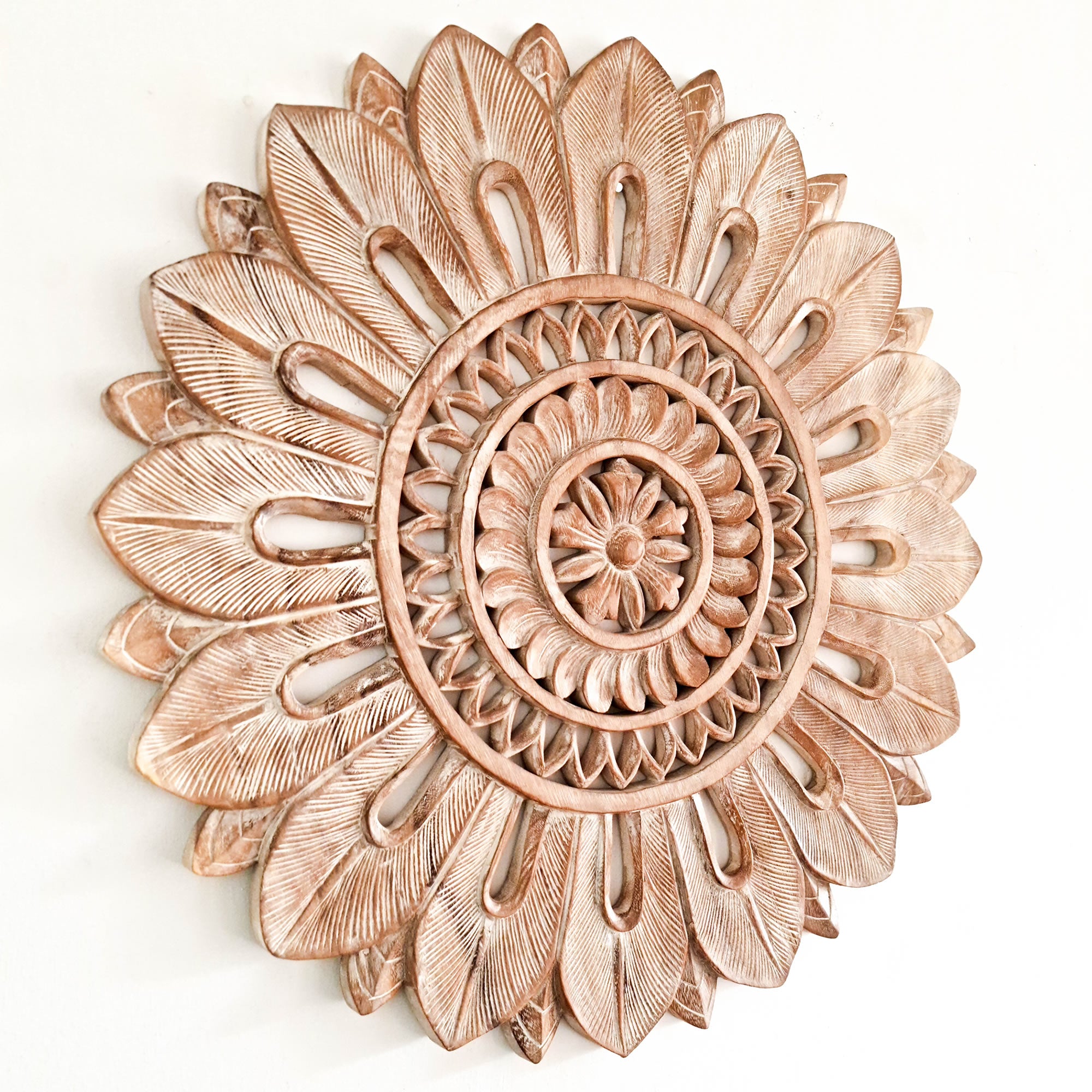 Bohemian Mandala Hand Carved Teakwood Decorative Large Round Wall Art Headboard