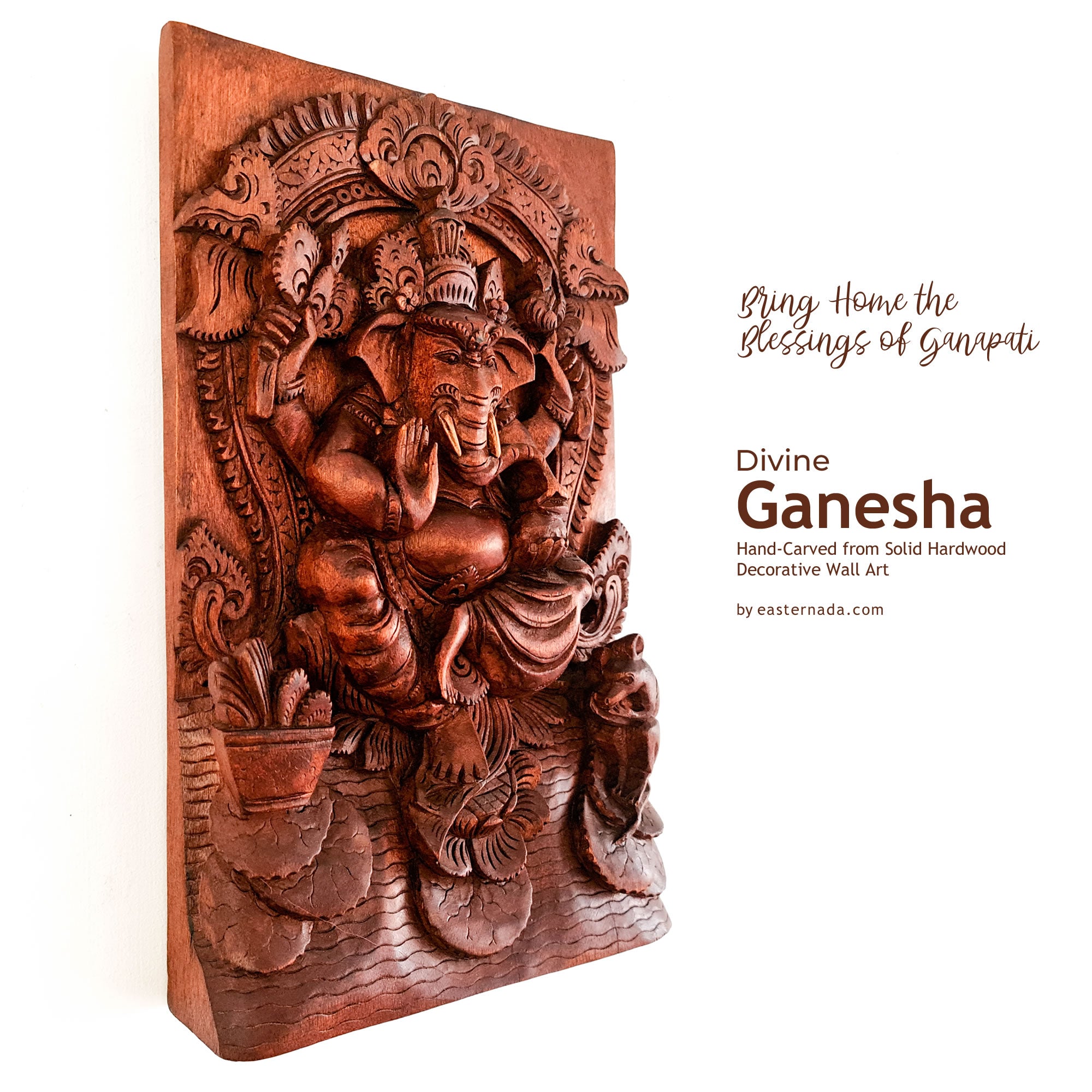 Ganesha Ganapati Wooden Sculpture Mandir Decorative Hindu Art Gift