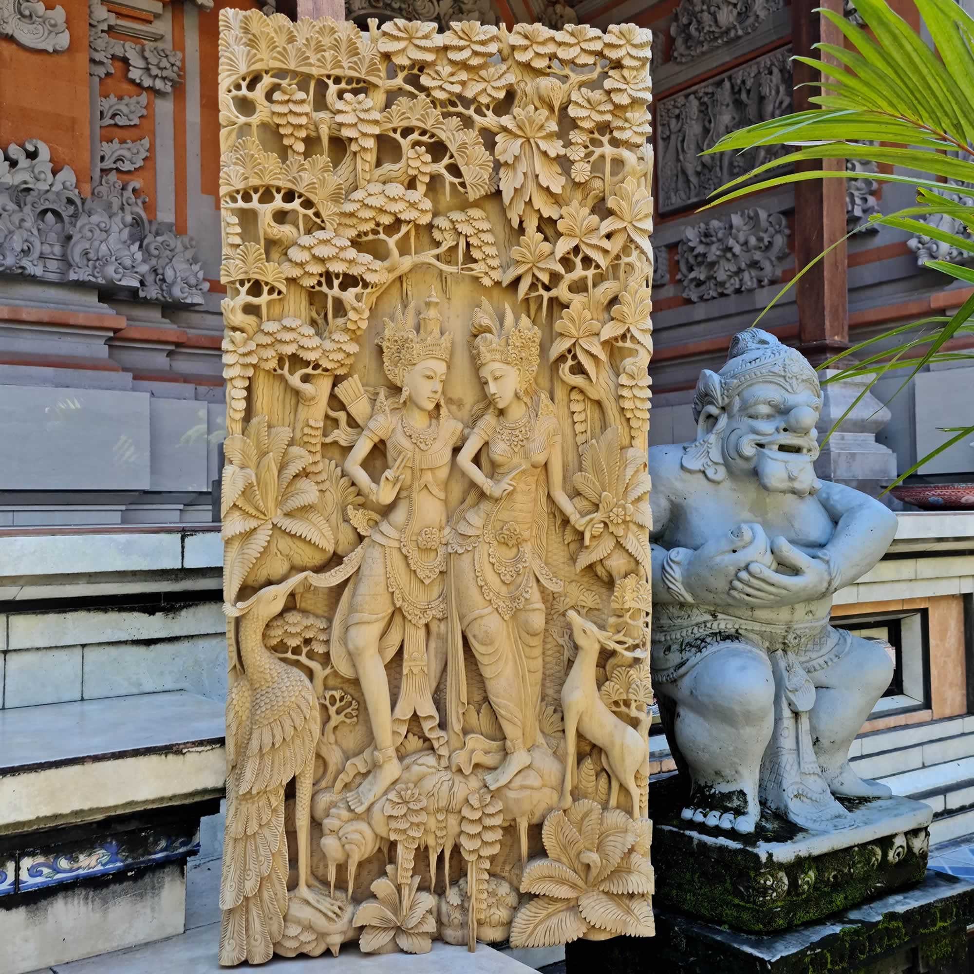 Pre-Order - Ram Sita Hindu Mandir Hand Carved Teakwood Decorative Wall Art Sculpture