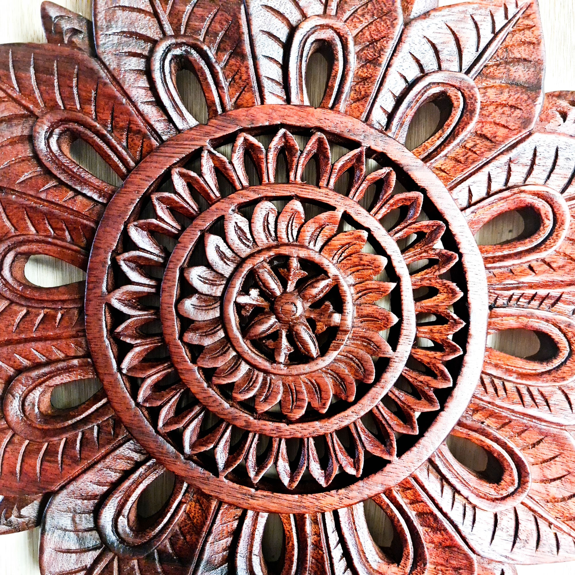 Bohemian Mandala Hand Carved Teakwood Decorative Large Round Wall Art Headboard