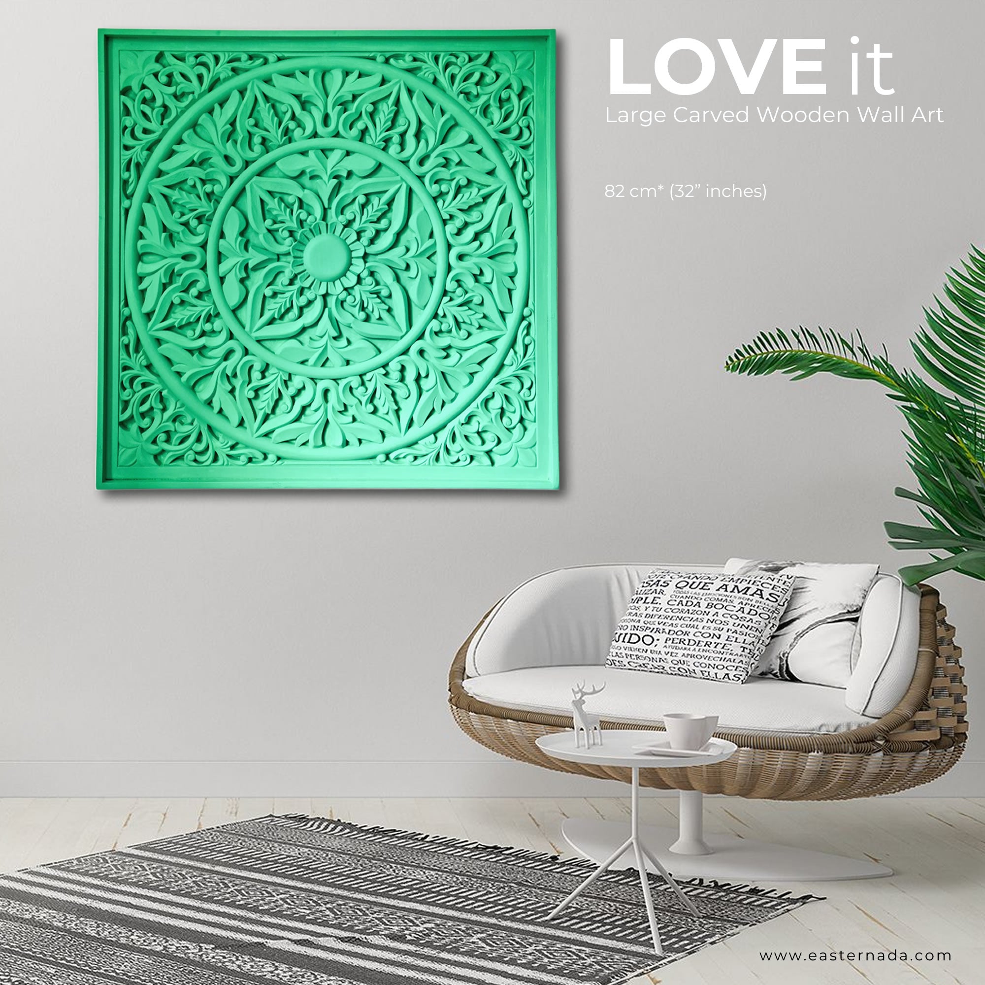 Simply Awesome, this bohemian boho-styled large carved mandala can be used in any room and will compliment the bohemian vibes. The Aqua Turquoise blue colour is inviting yet subtle.