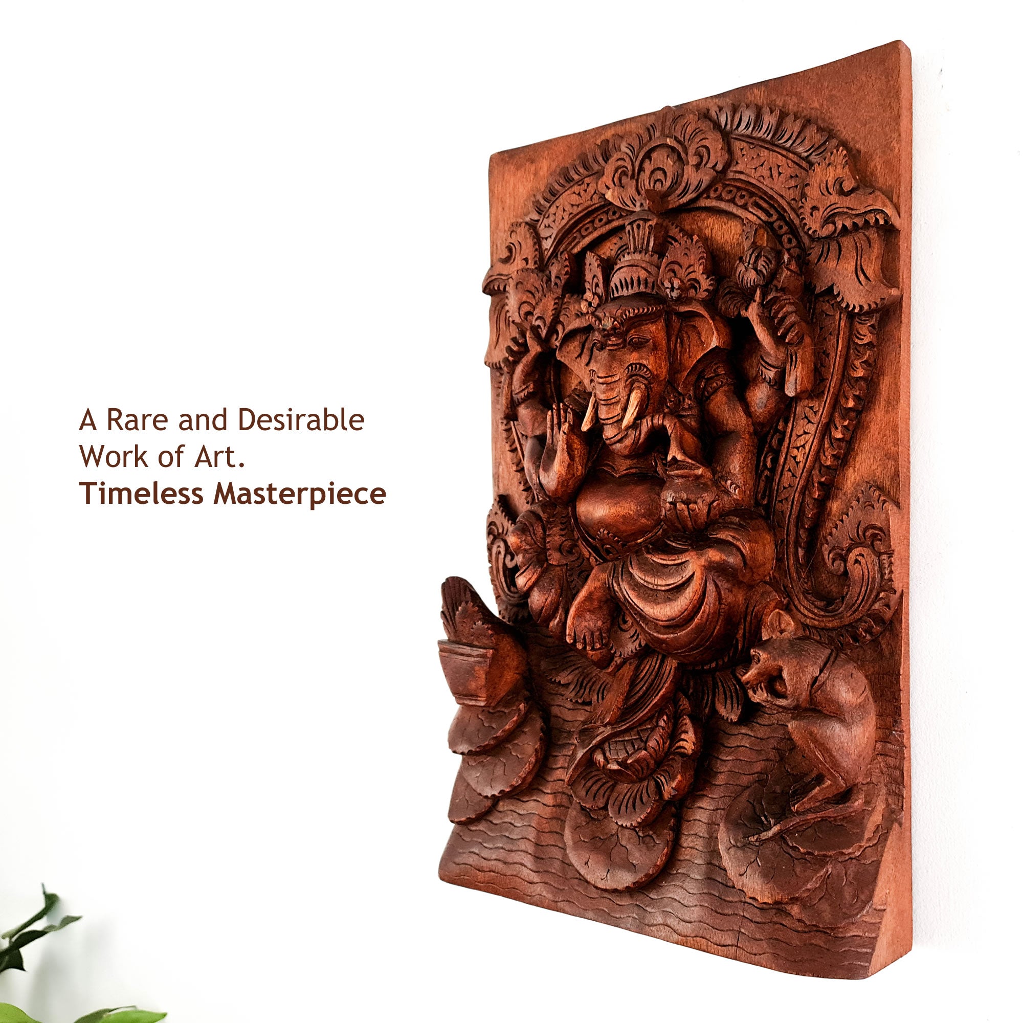 Ganesha Ganapati Wooden Sculpture Mandir Decorative Hindu Art Gift