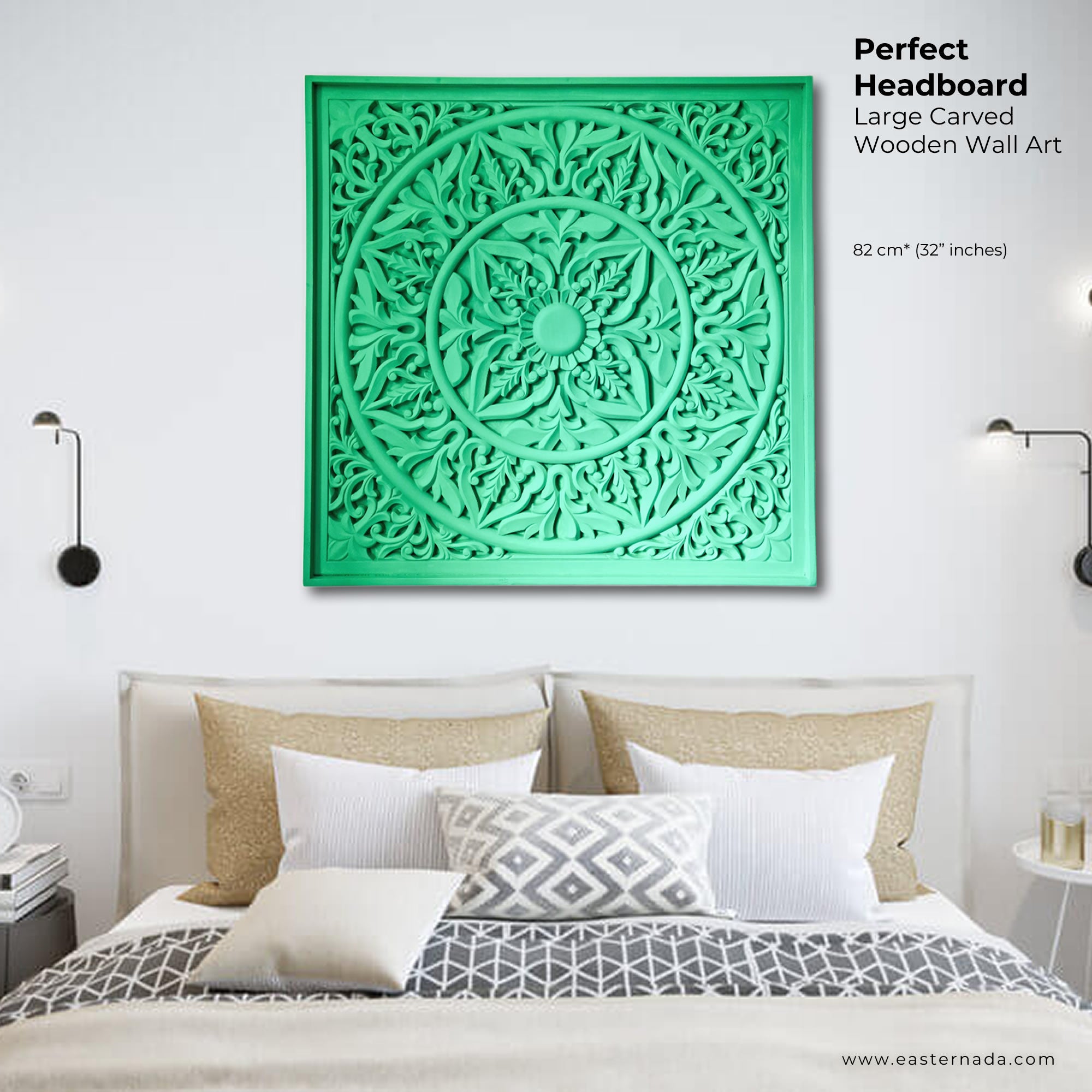 Simply Awesome, this bohemian boho-styled large carved mandala can be used in any room and will compliment the bohemian vibes. The Aqua Turquoise blue colour is inviting yet subtle.