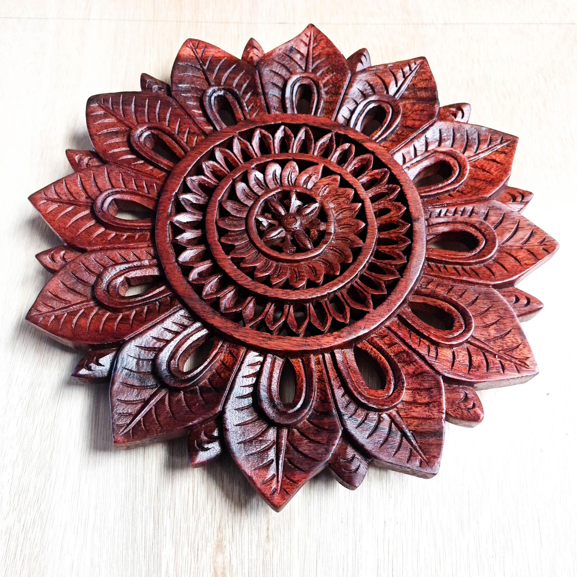 Bohemian Mandala Hand Carved Teakwood Decorative Large Round Wall Art Headboard