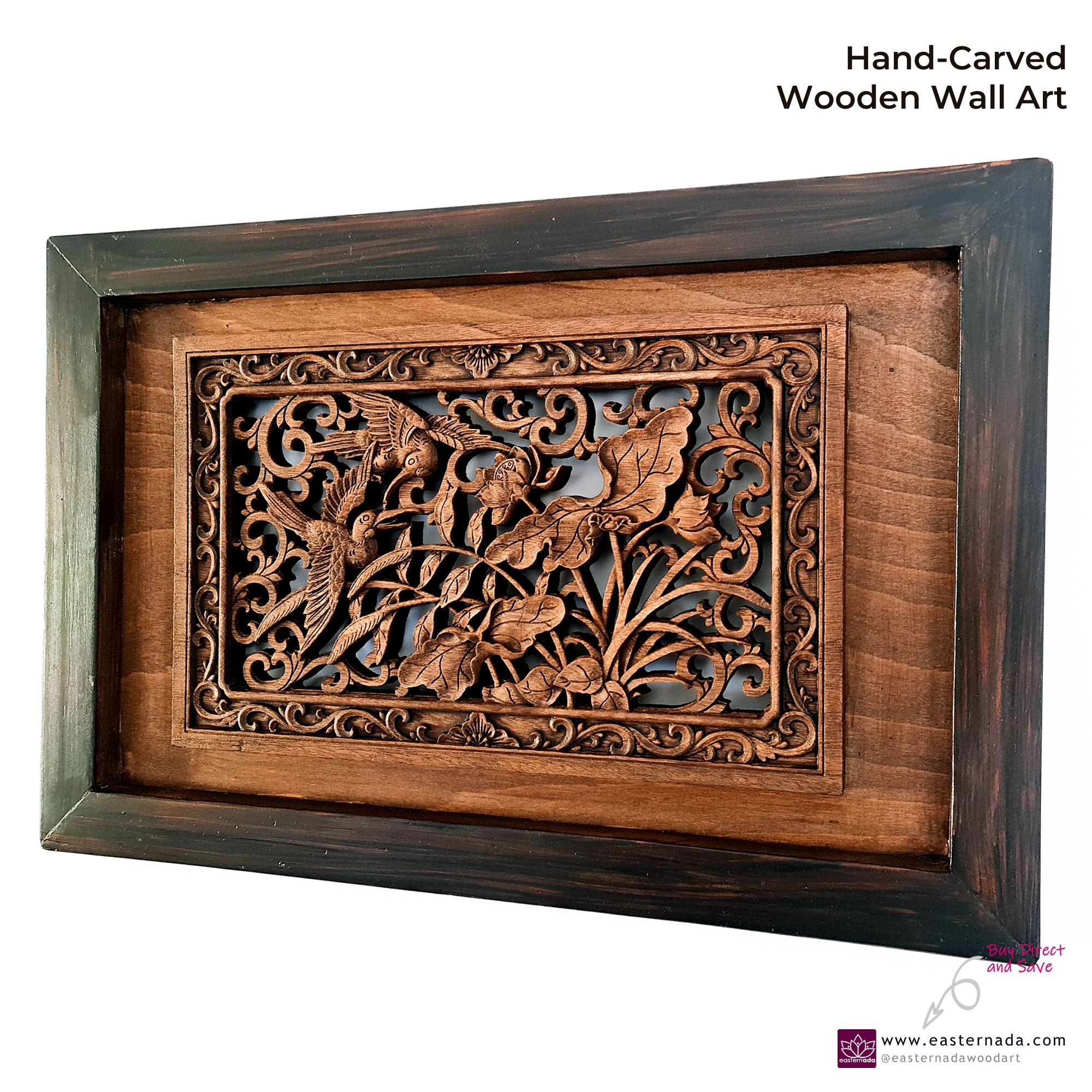 Carved Wooden Wall Art - Flying Garden Birds