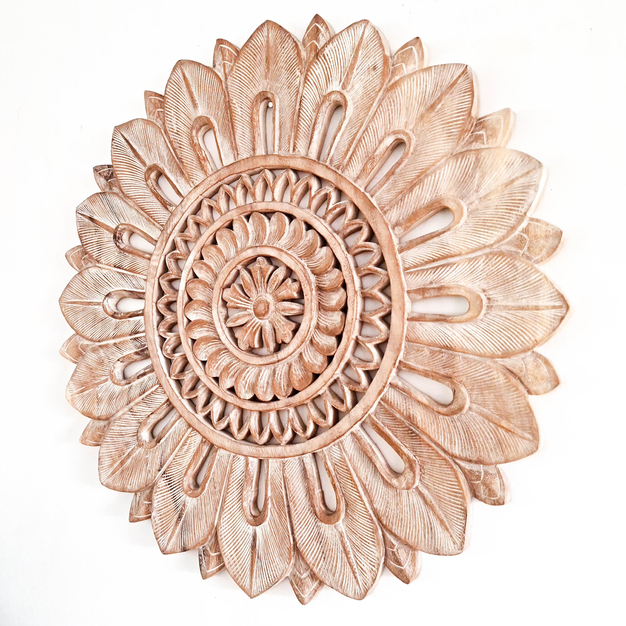 Bohemian Mandala Hand Carved Teakwood Decorative Large Round Wall Art Headboard