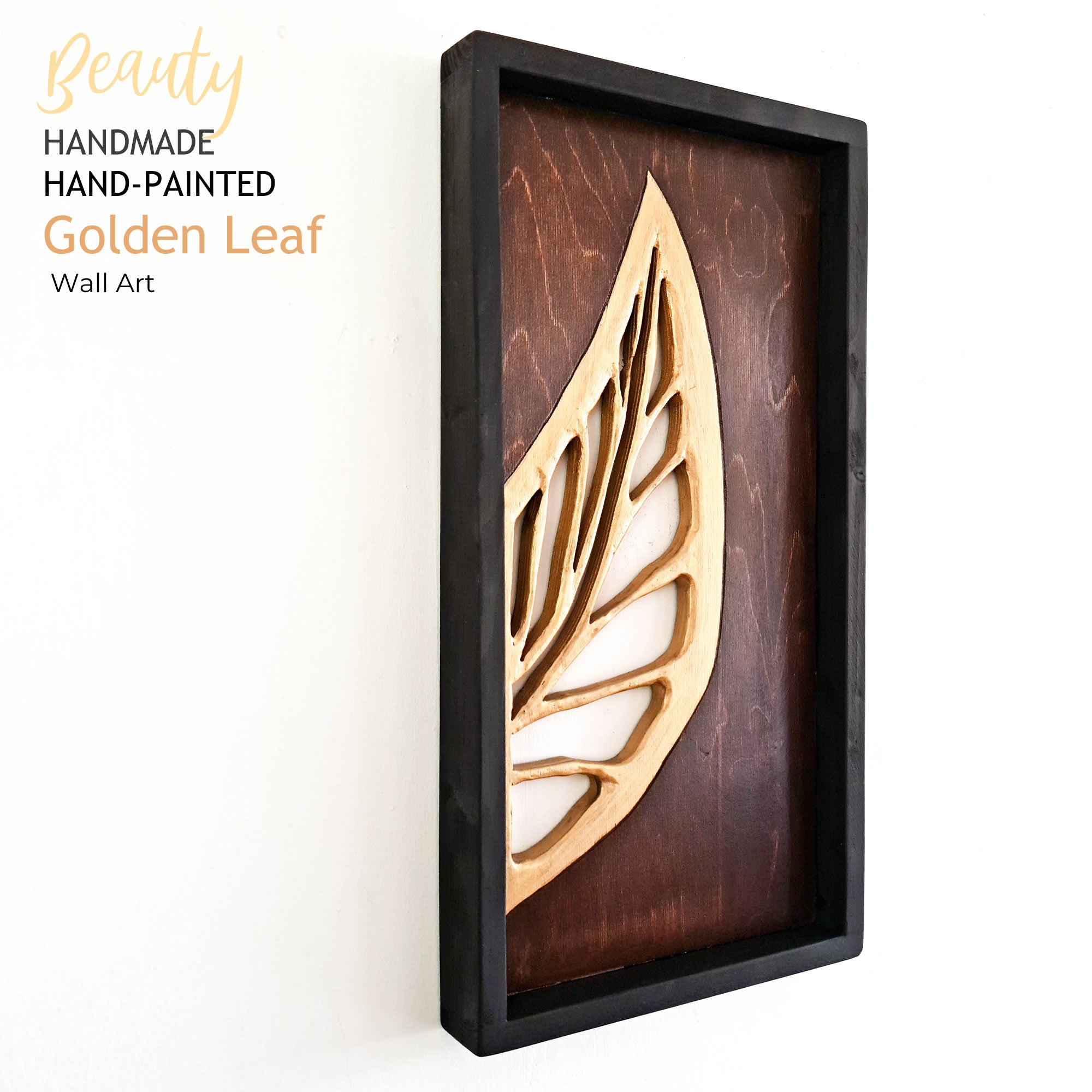 Golden Leaves Long - Handmade Carved Decoration Wooden Wall Art Gift Easternada #easternadawoodart