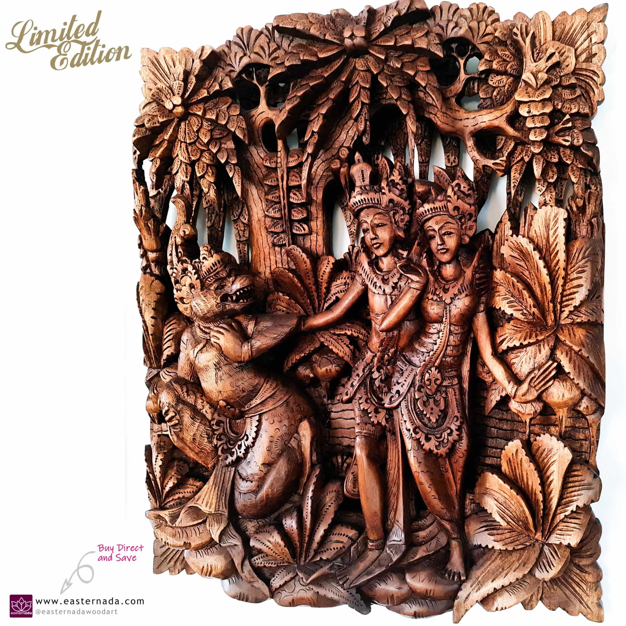 Elevate your sacred space with our exquisite Radha Krishna Teakwood Wall Art. This stunning sculpture, hand-carved with intricate detail from premium teakwood, is a true testament to artisanal mastery.
